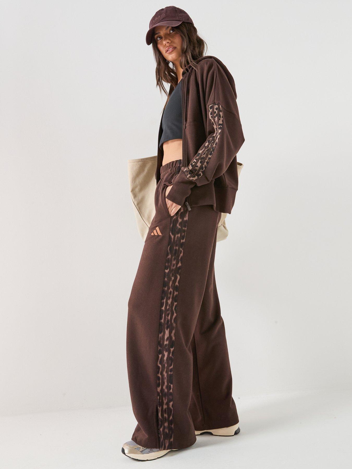 Image 3 of 5 of adidas Sportswear Womens Essentials Animal Print 3 Stripe Pants - Brown