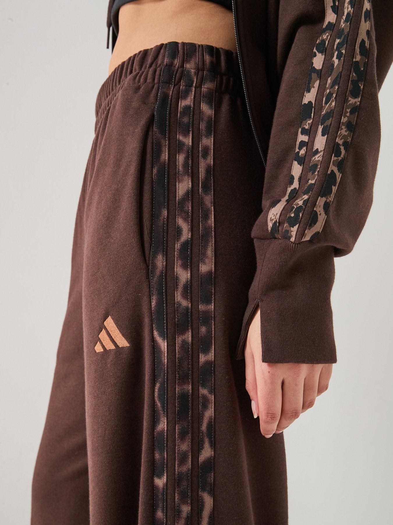 Image 5 of 5 of adidas Sportswear Womens Essentials Animal Print 3 Stripe Pants - Brown