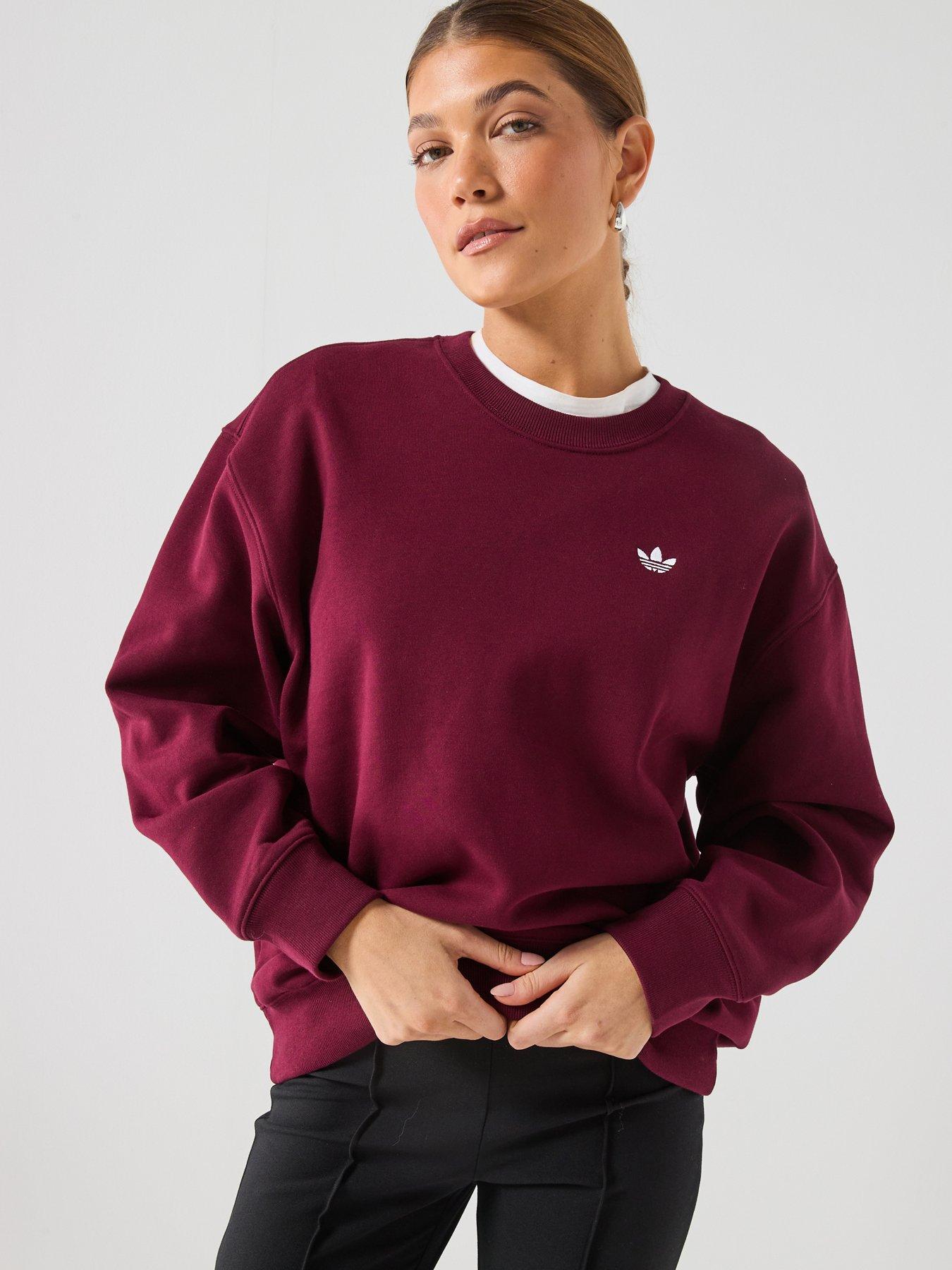 adidas Originals Women's Essentials Crew Neck Fleece Oversized Sweatshirt - Burgundy