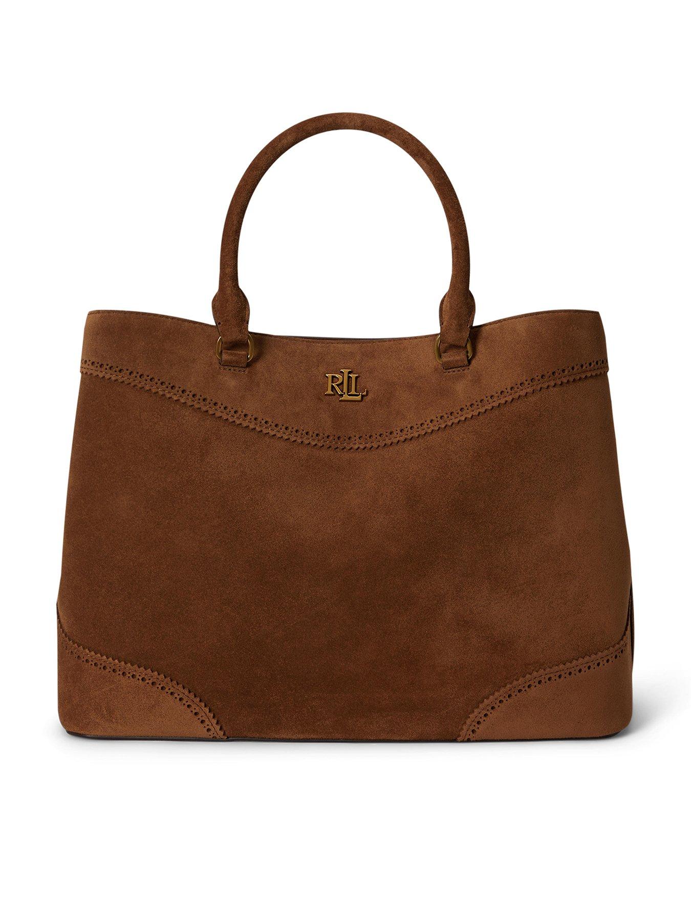 Lauren by Ralph Lauren Perforated Suede Large Marcy Satchel - Brown