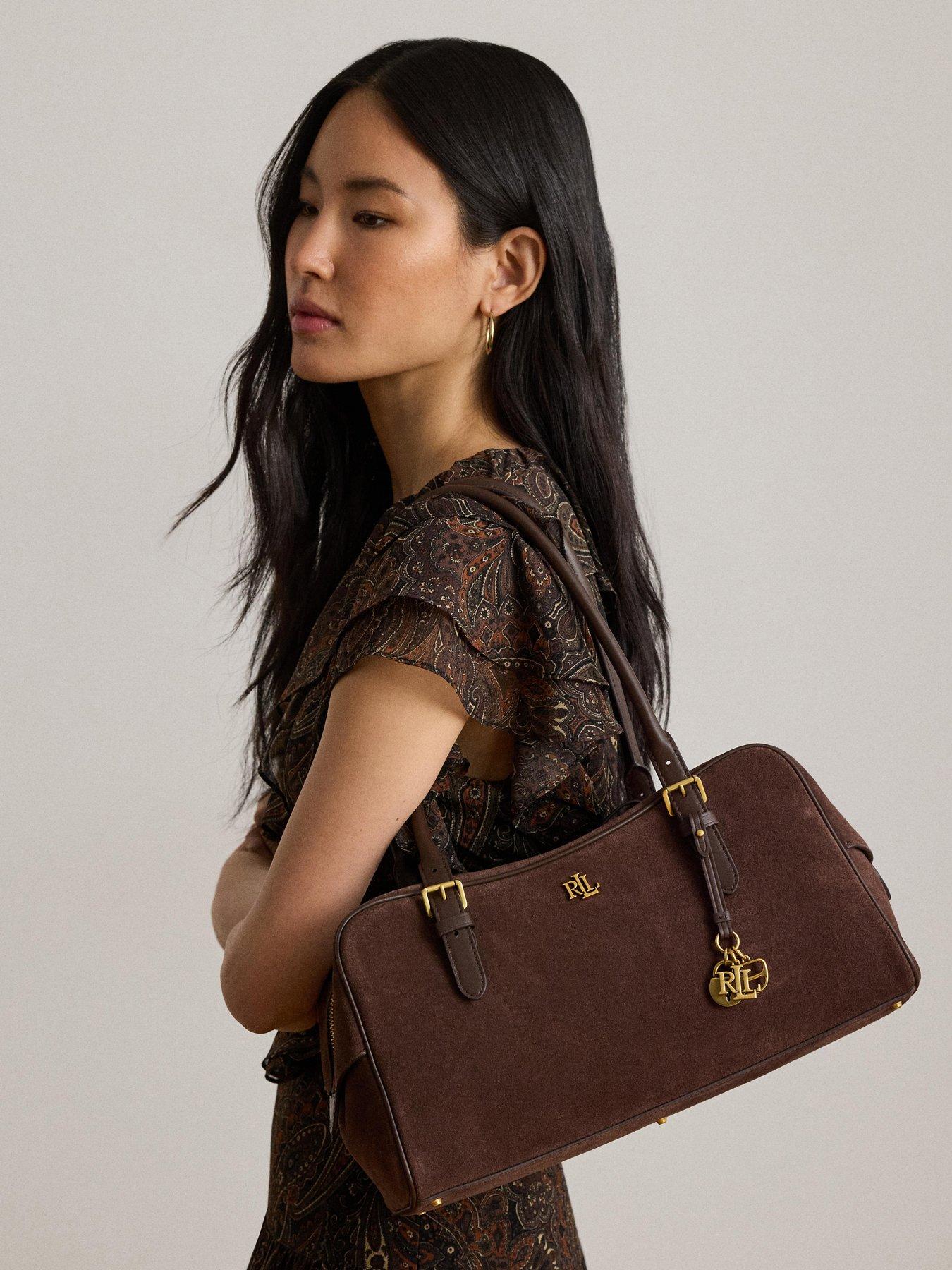 Image 2 of 6 of Lauren by Ralph Lauren Suede Large Marcy Zip Satchel - Brown