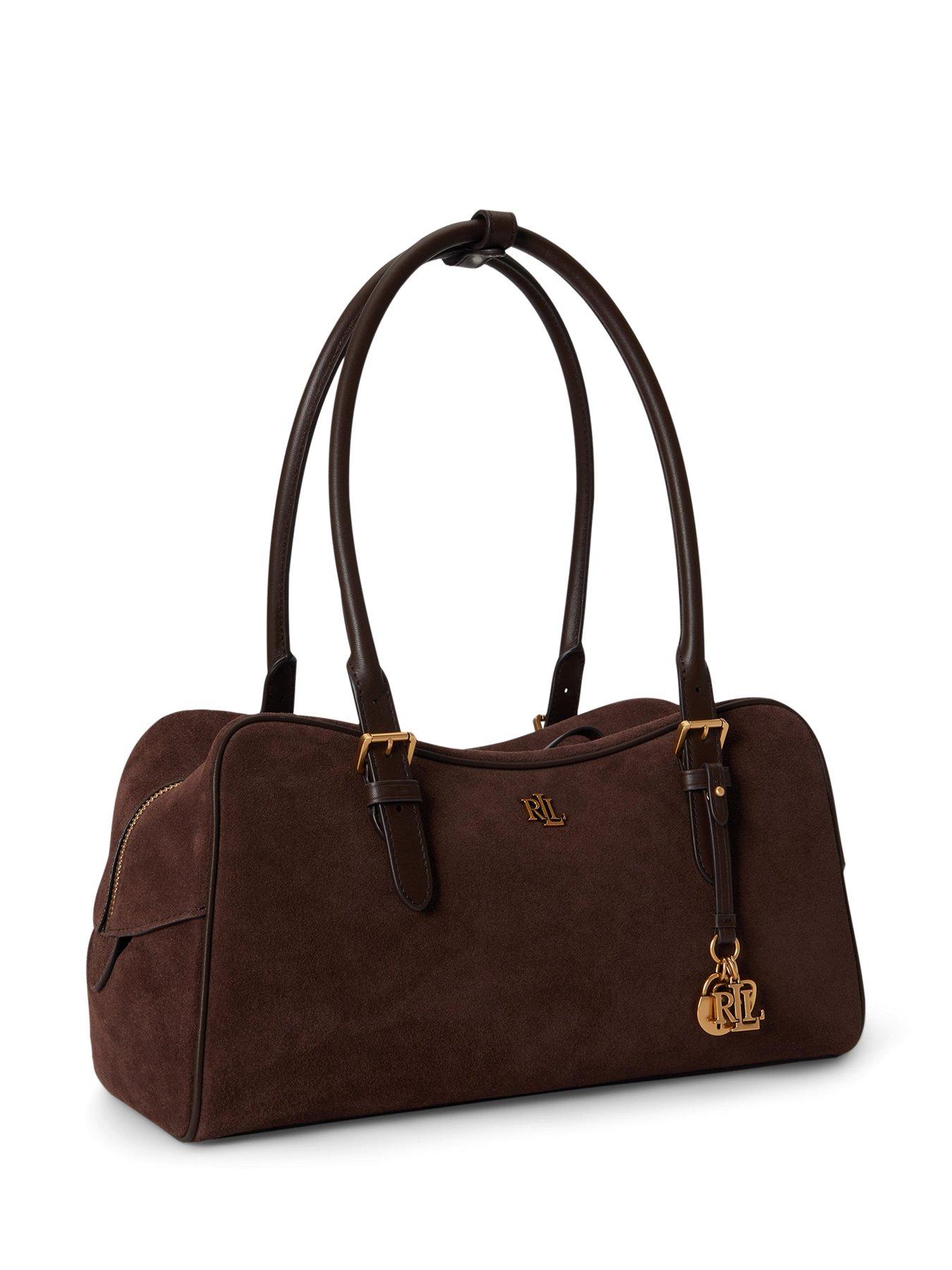 Image 3 of 6 of Lauren by Ralph Lauren Suede Large Marcy Zip Satchel - Brown