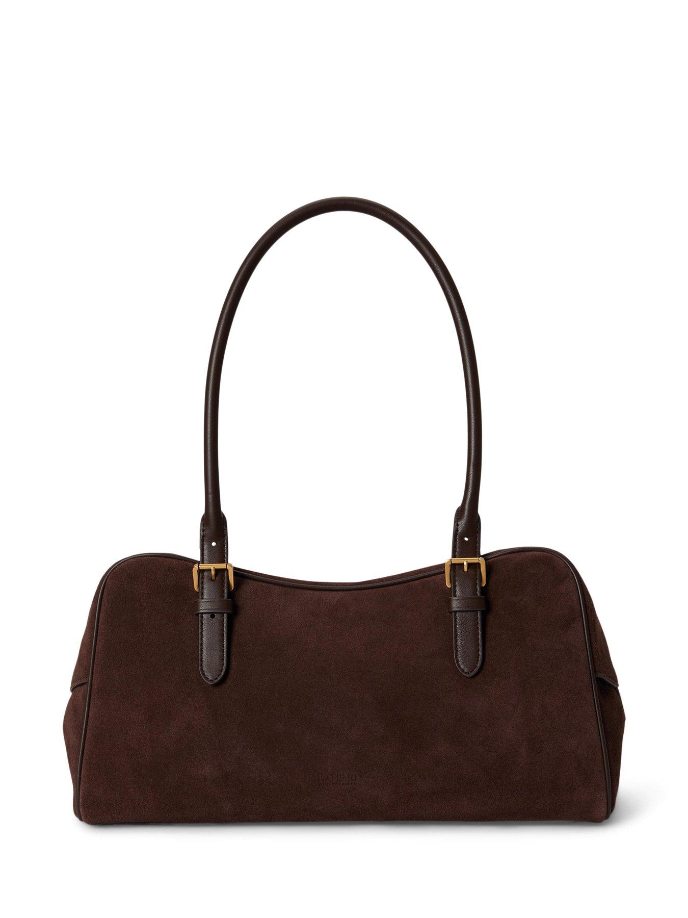 Image 4 of 6 of Lauren by Ralph Lauren Suede Large Marcy Zip Satchel - Brown