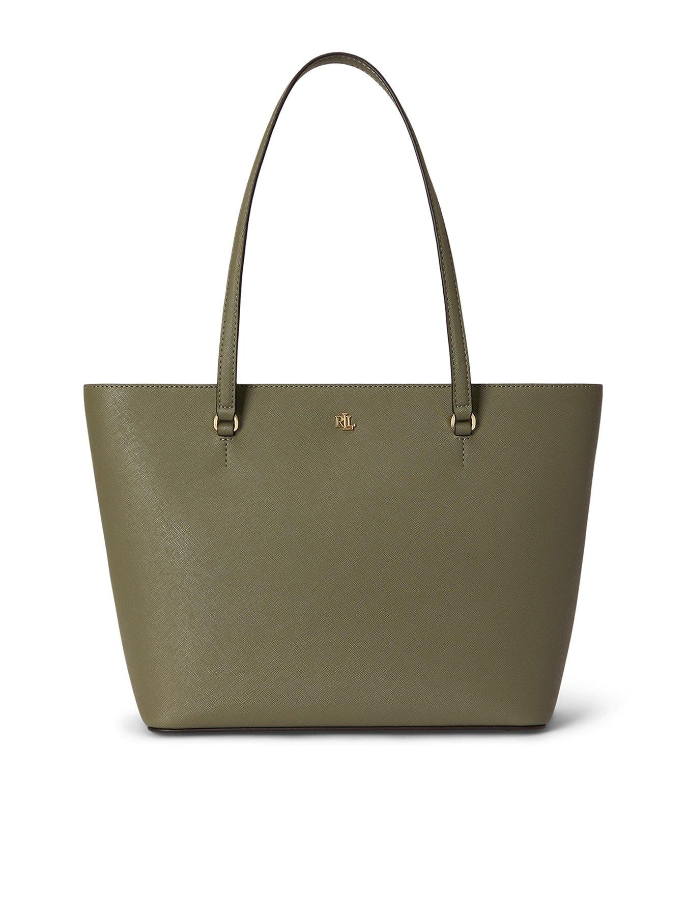 Lauren by Ralph Lauren Medium Karly Crosshatch Leather Tote Bag - Green