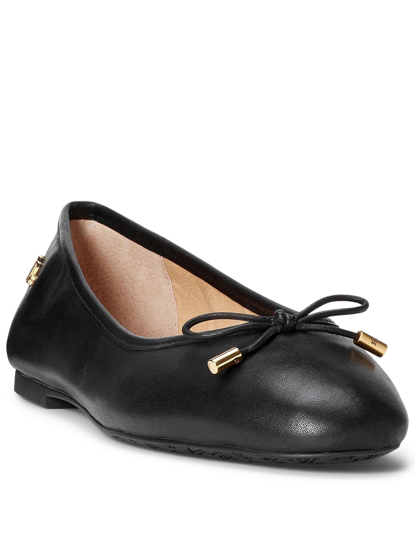 Image 1 of 5 of Lauren by Ralph Lauren Jayna Leather Flats - Black