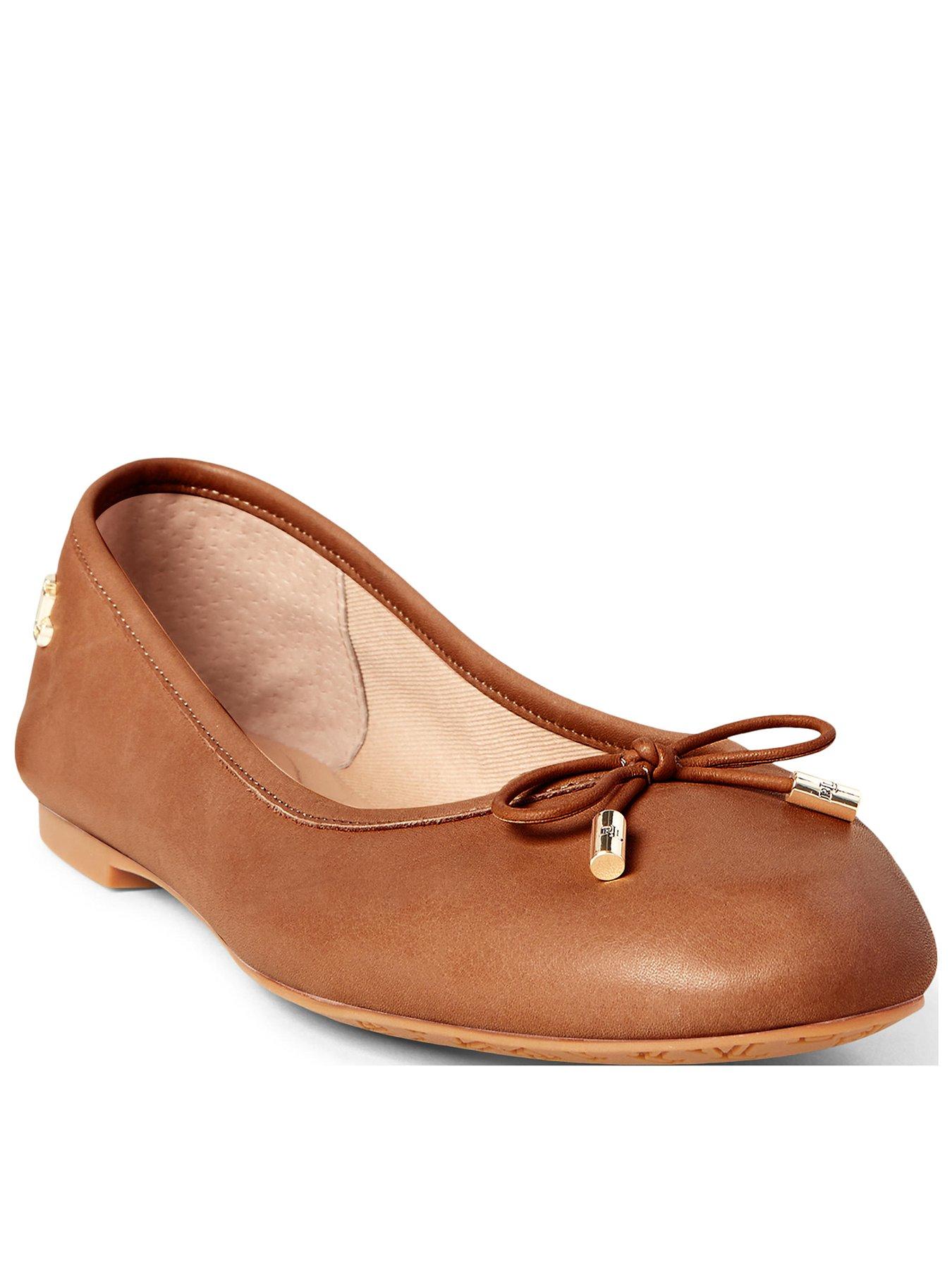 Image 1 of 5 of Lauren by Ralph Lauren Jayna Leather Flats - Tan