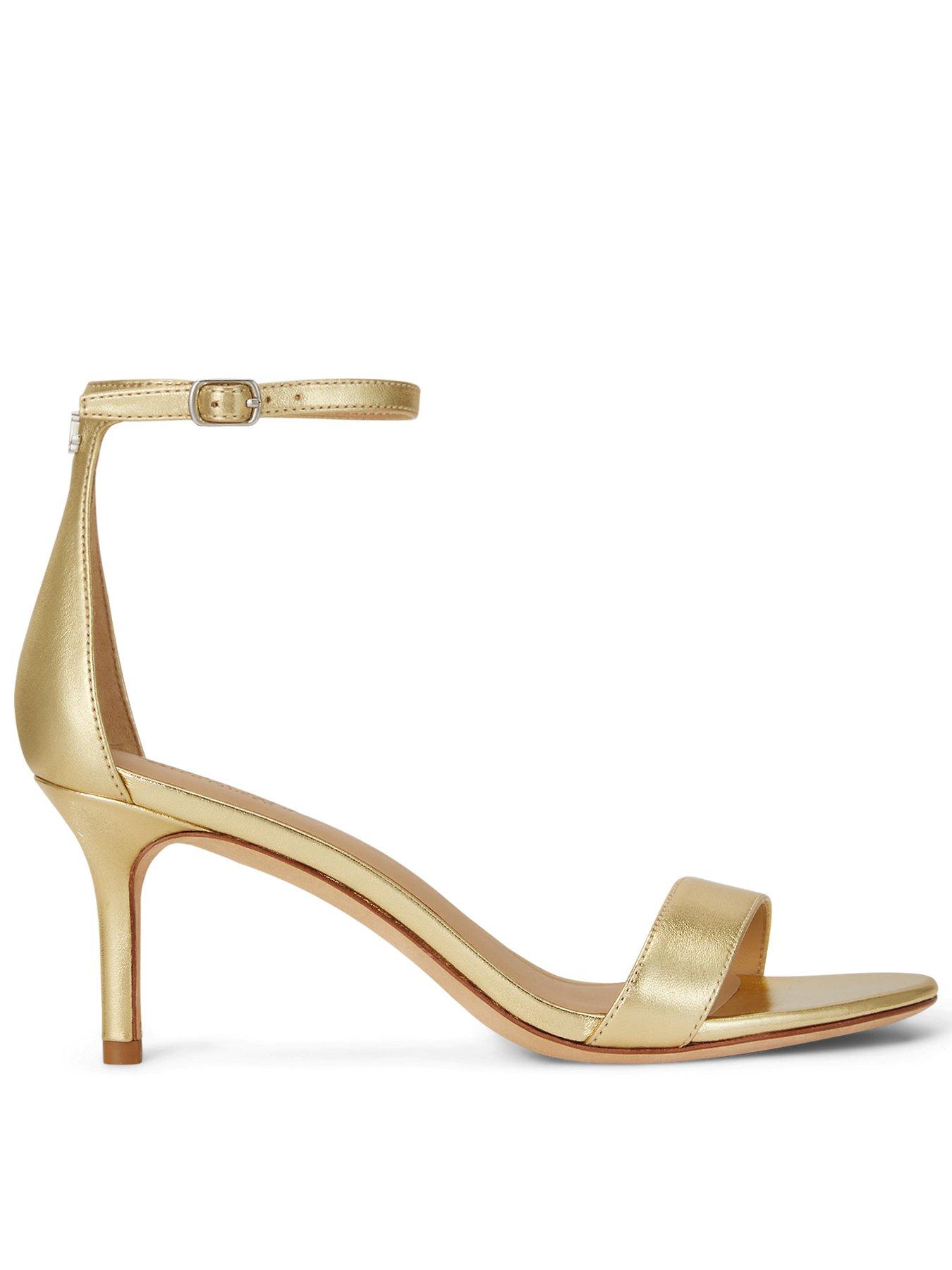 Lauren by Ralph Lauren Allie Mid-Heel Metallic Leather Sandals - Gold