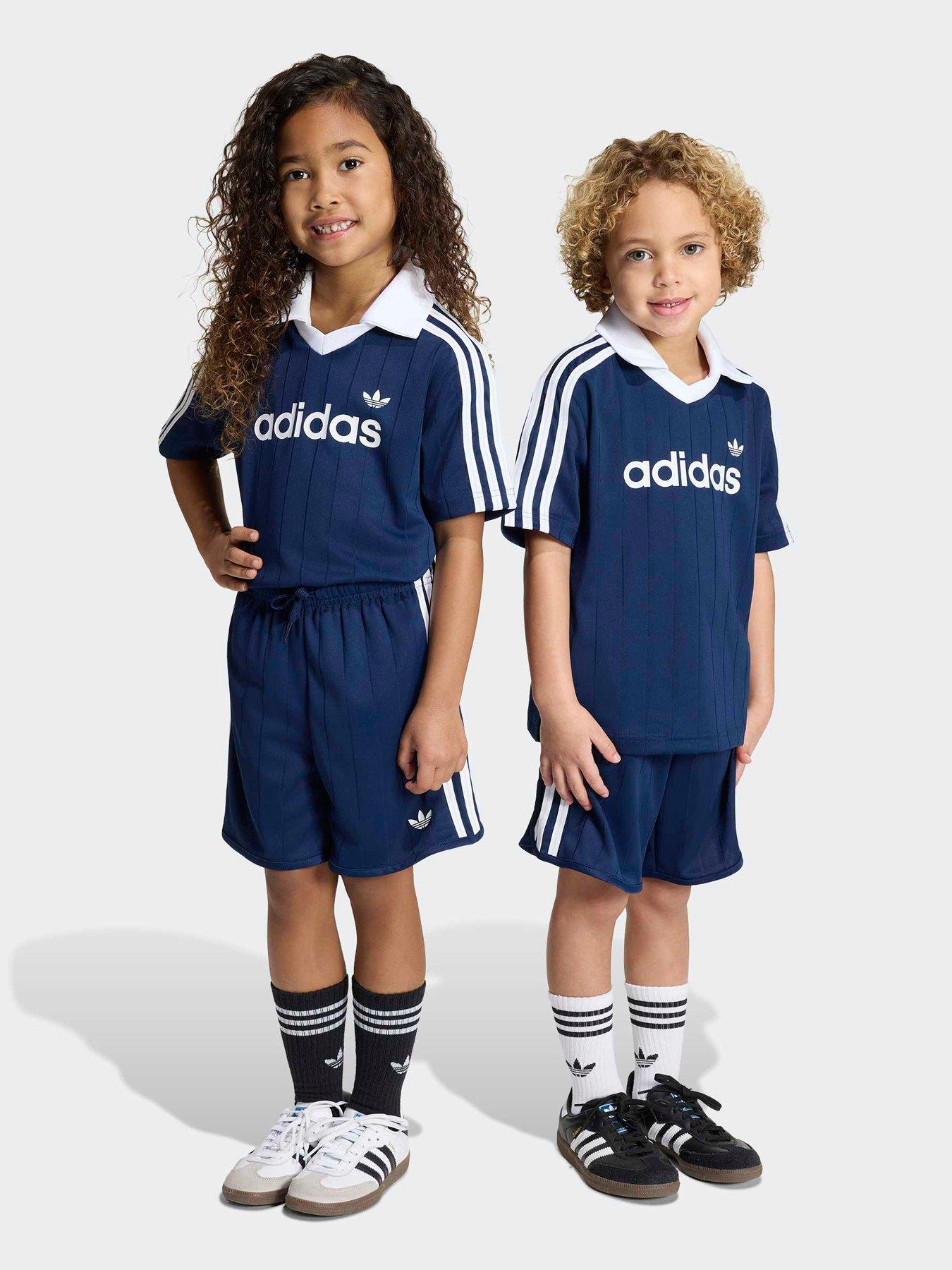 adidas Originals Loose Polo Pinstripe Short Tee Set, Blue, Size 5-6 Years