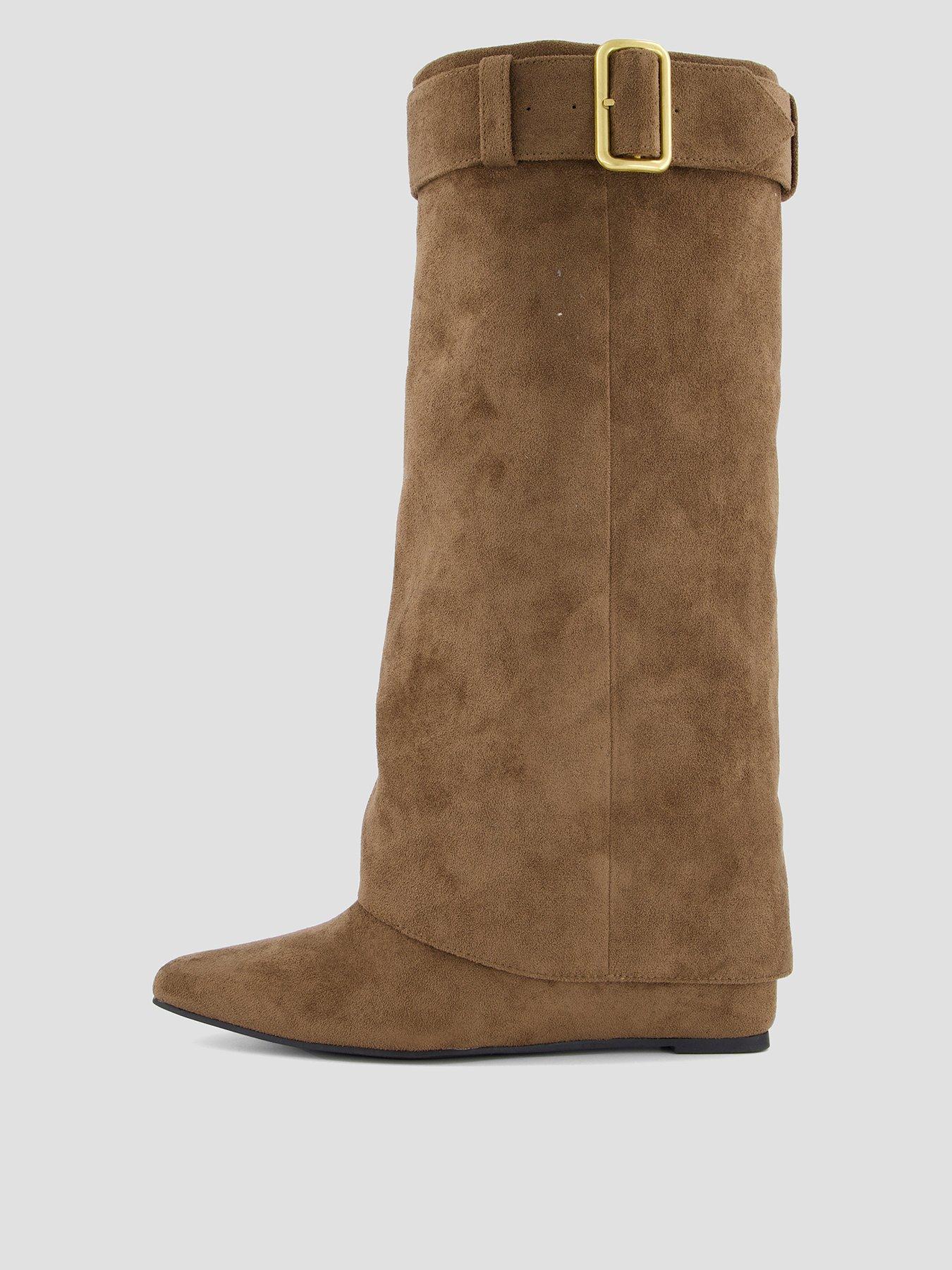 Image 1 of 8 of The Very Collection Womens Fold Over Wedge Knee Boots - Khaki