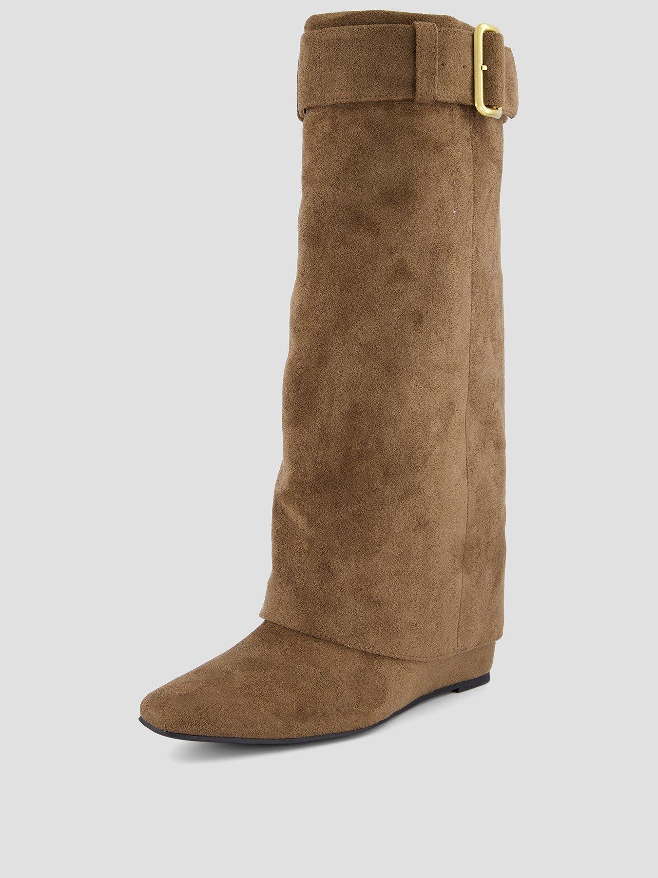 Image 2 of 8 of The Very Collection Womens Fold Over Wedge Knee Boots - Khaki
