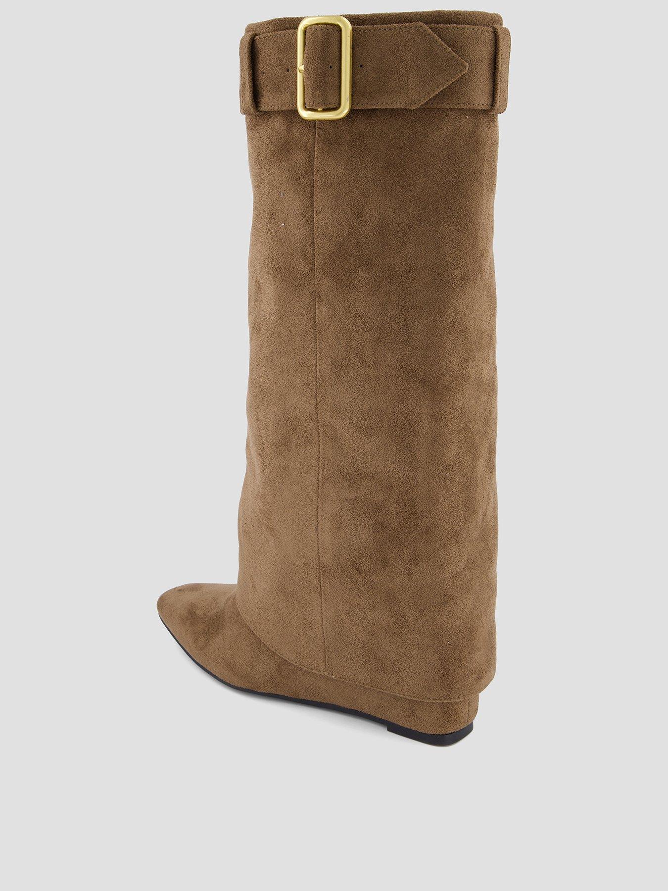 Image 3 of 8 of The Very Collection Womens Fold Over Wedge Knee Boots - Khaki
