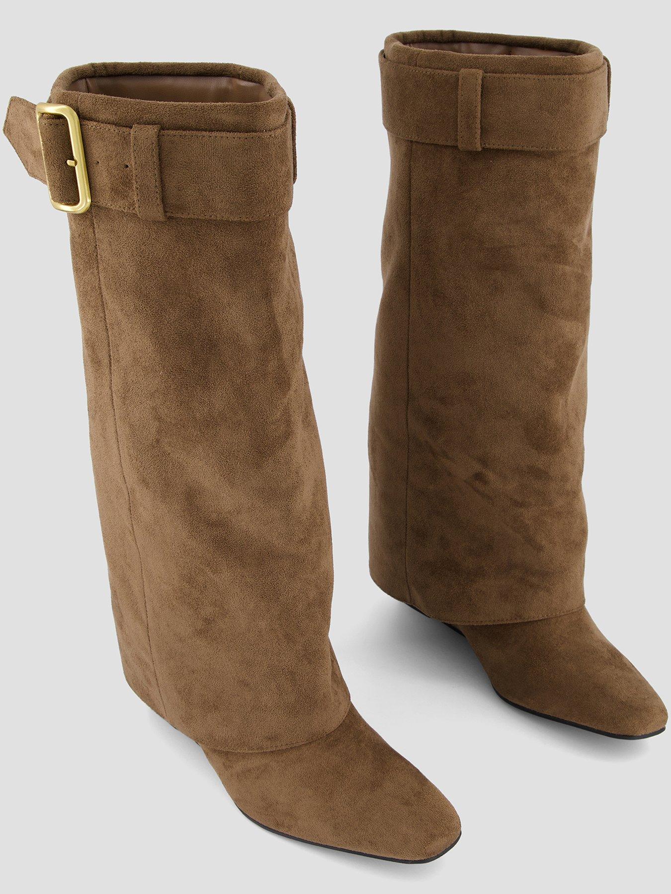 Image 4 of 8 of The Very Collection Womens Fold Over Wedge Knee Boots - Khaki