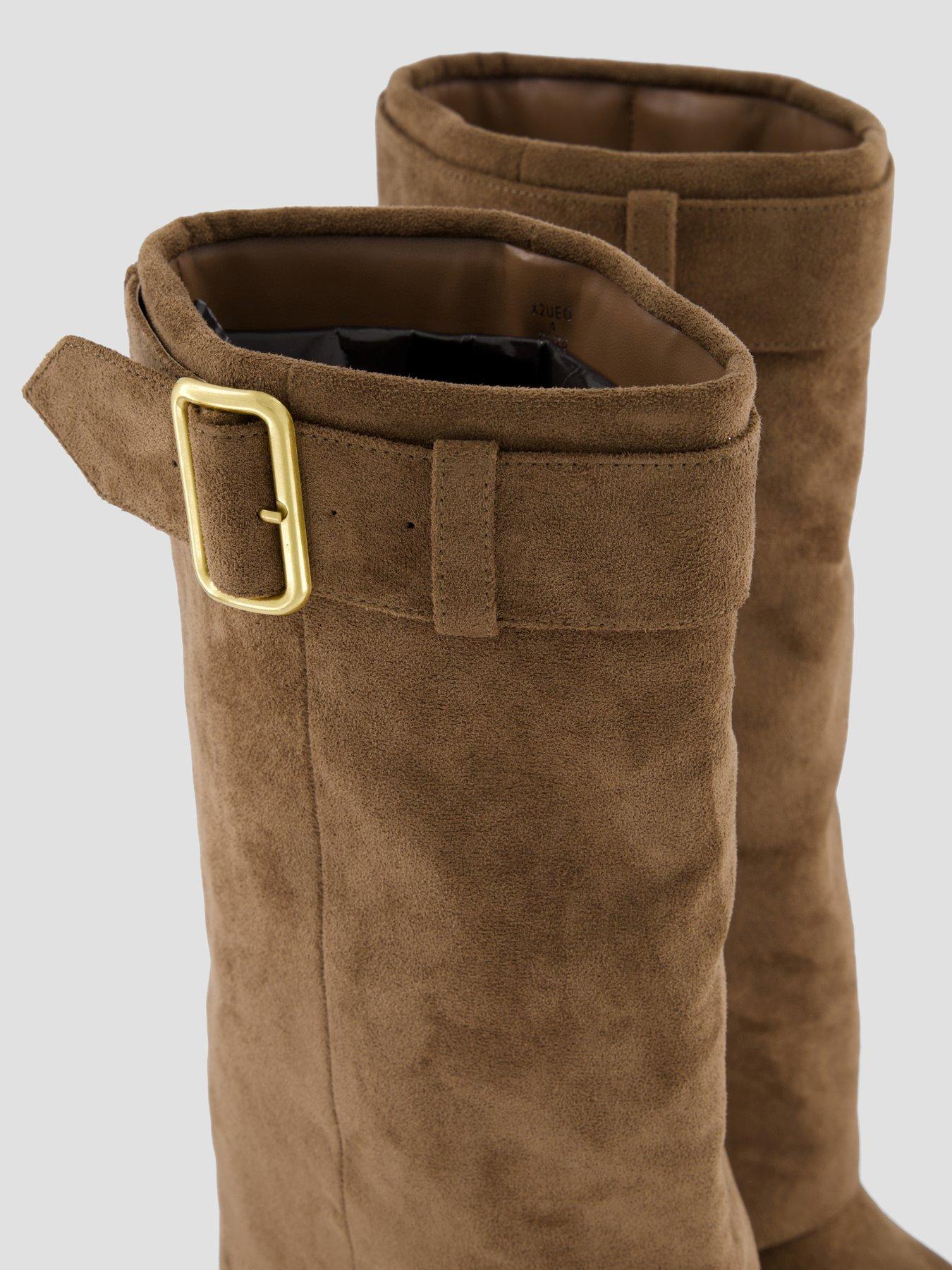 Image 6 of 8 of The Very Collection Womens Fold Over Wedge Knee Boots - Khaki