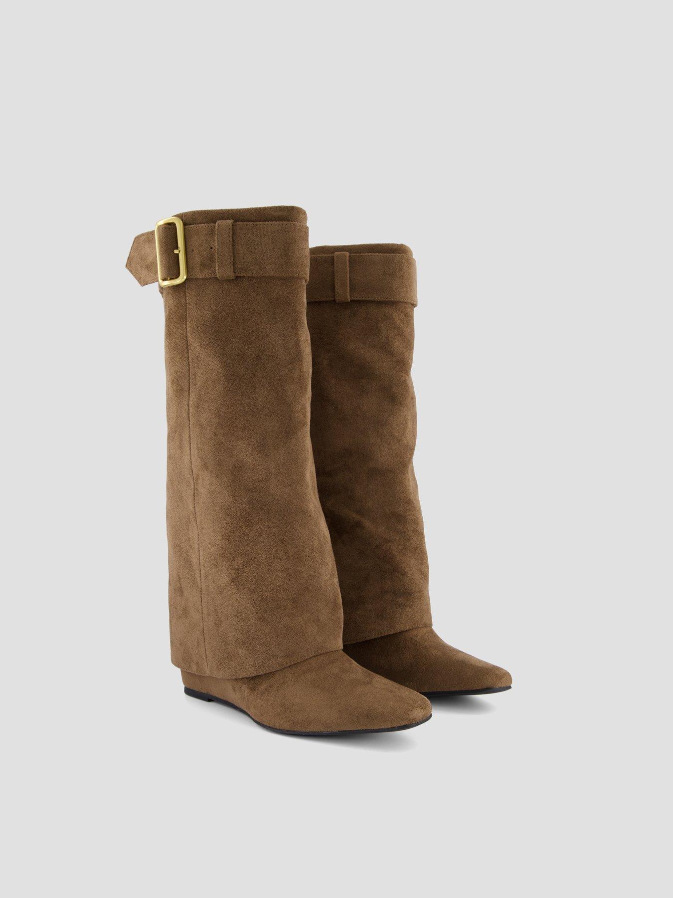 Image 7 of 8 of The Very Collection Womens Fold Over Wedge Knee Boots - Khaki