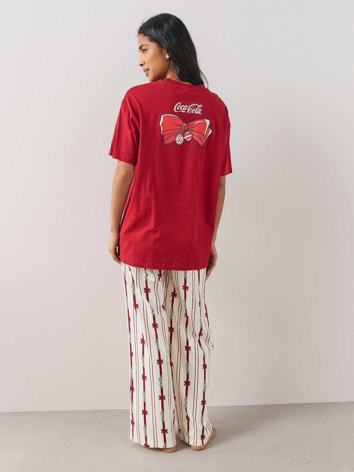 Image 2 of 6 of The Very Collection Womens Coca Cola Oversized&nbsp;Christmas Print Wide Leg Pyjama Set - Burgundy