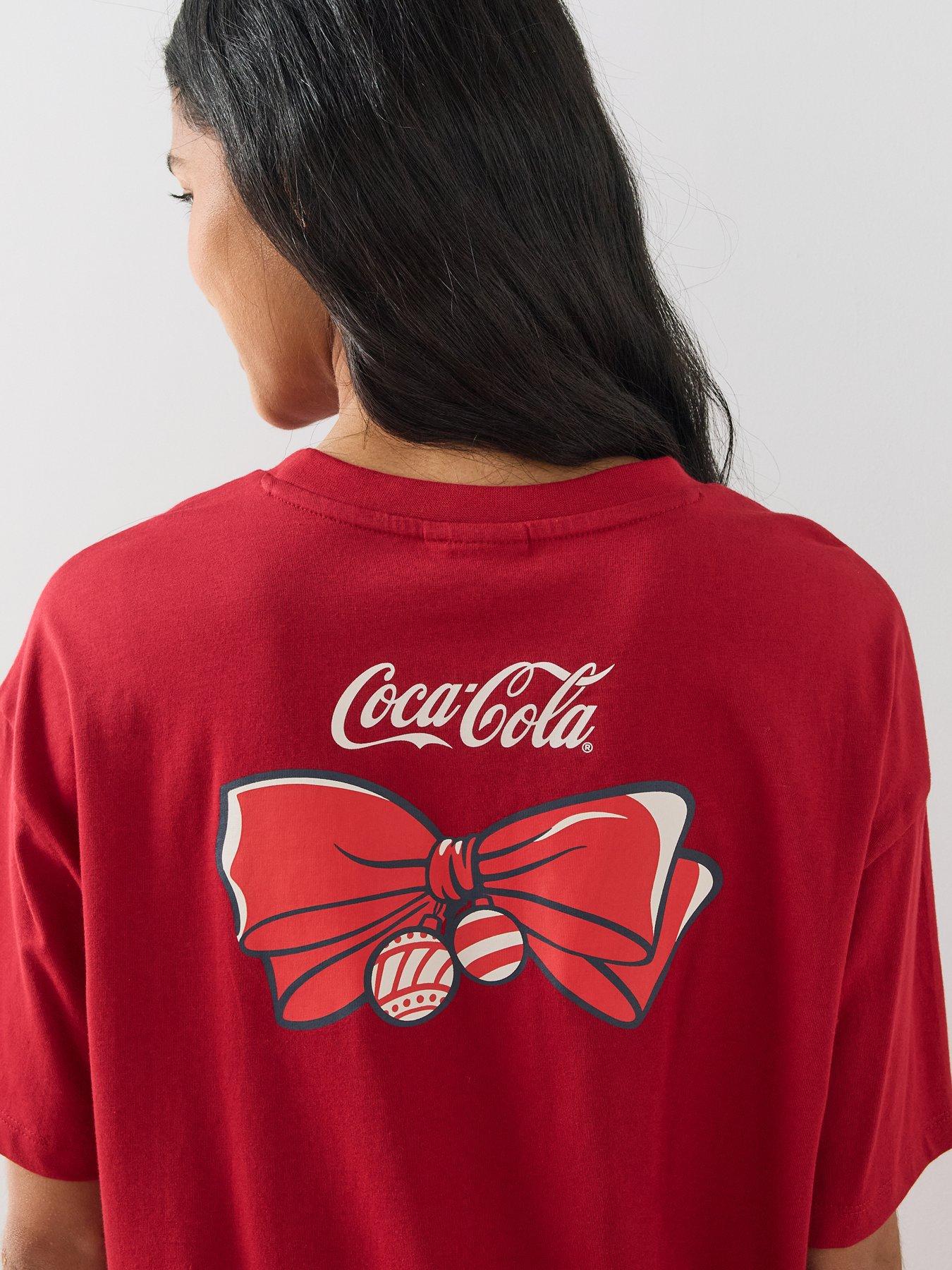 Image 5 of 6 of The Very Collection Womens Coca Cola Oversized&nbsp;Christmas Print Wide Leg Pyjama Set - Burgundy