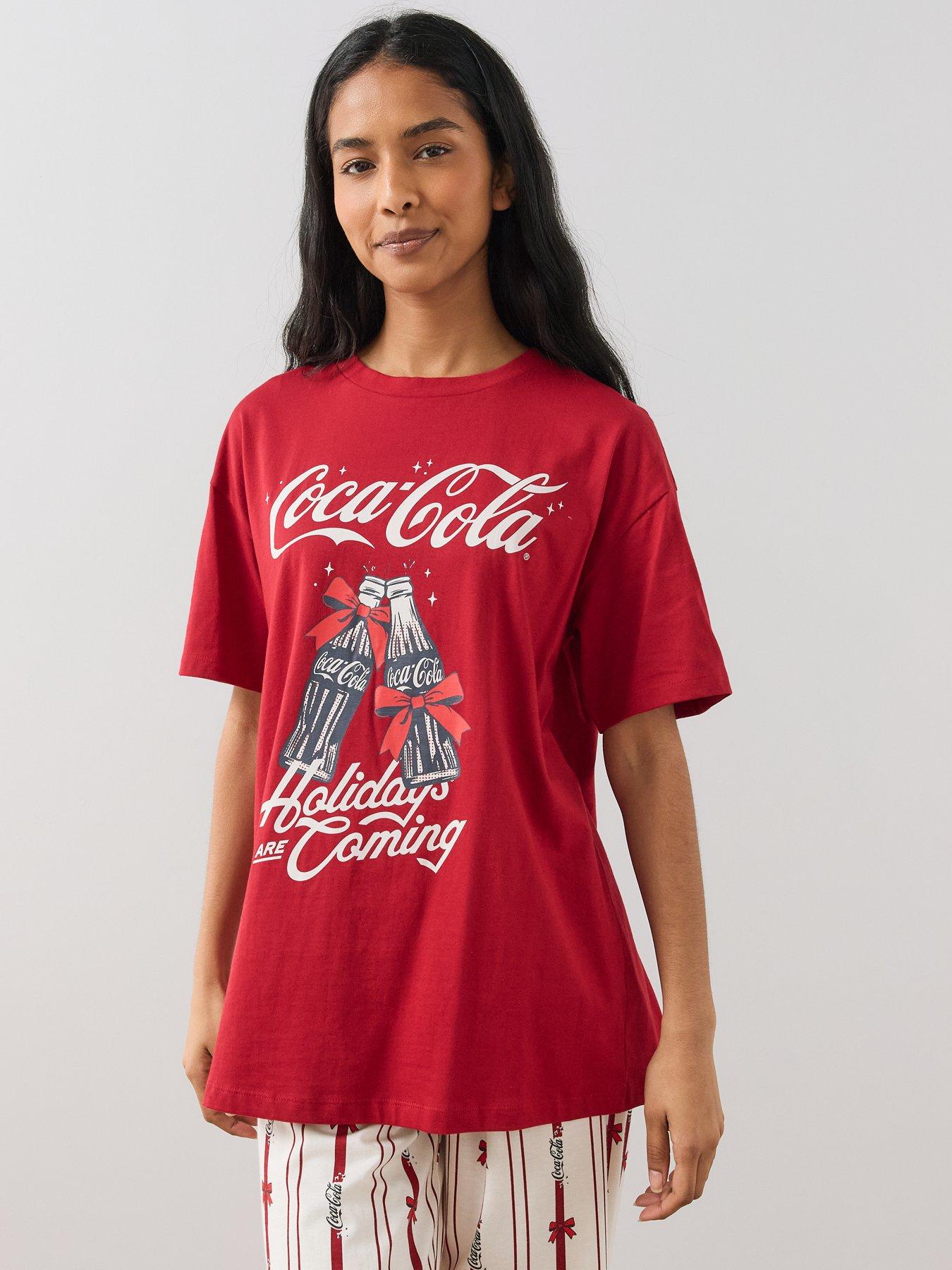 Image 6 of 6 of The Very Collection Womens Coca Cola Oversized&nbsp;Christmas Print Wide Leg Pyjama Set - Burgundy