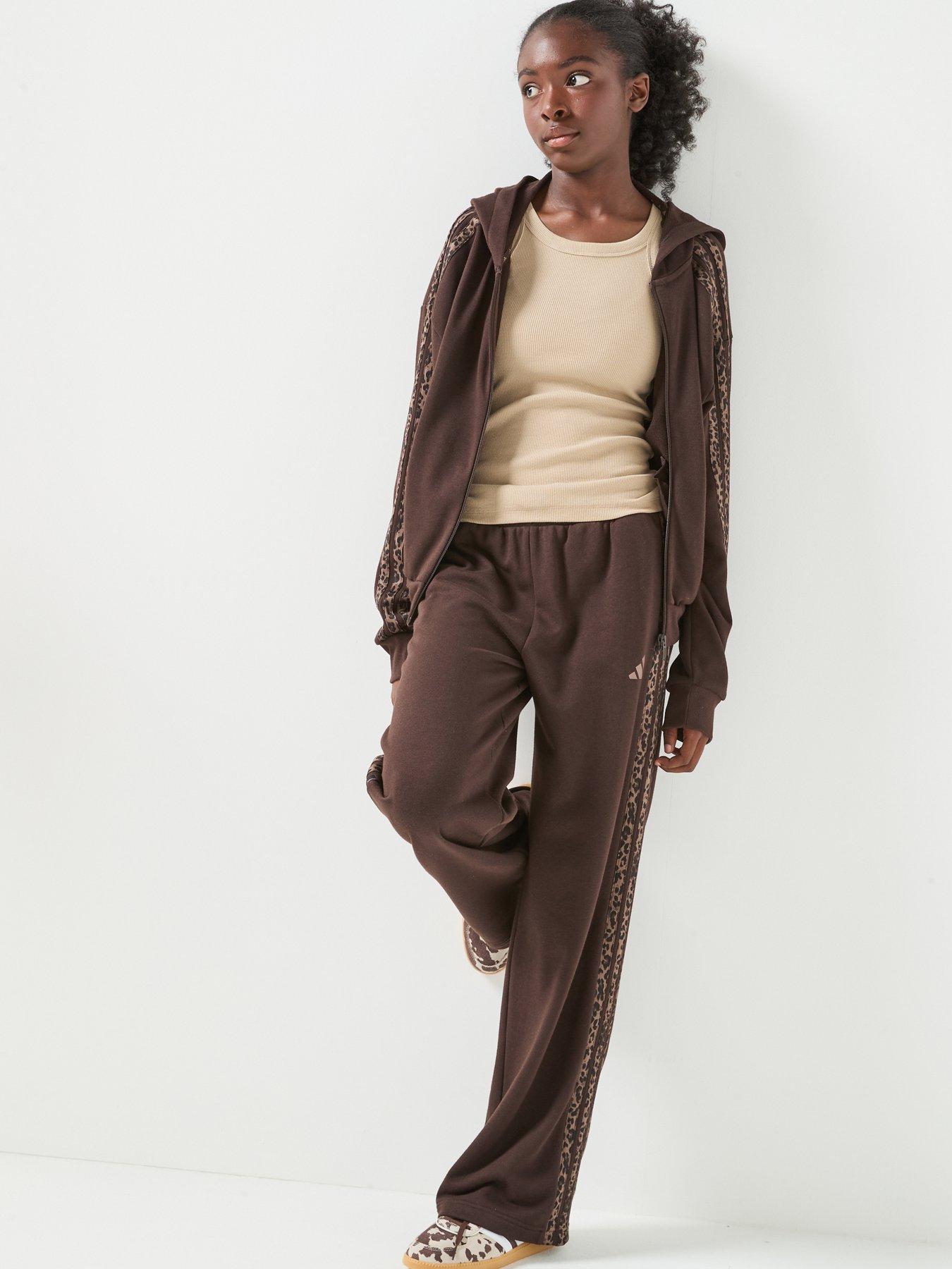 Image 3 of 6 of adidas Sportswear Junior Girls 3 Stripe Wide Leg Pant - Brown