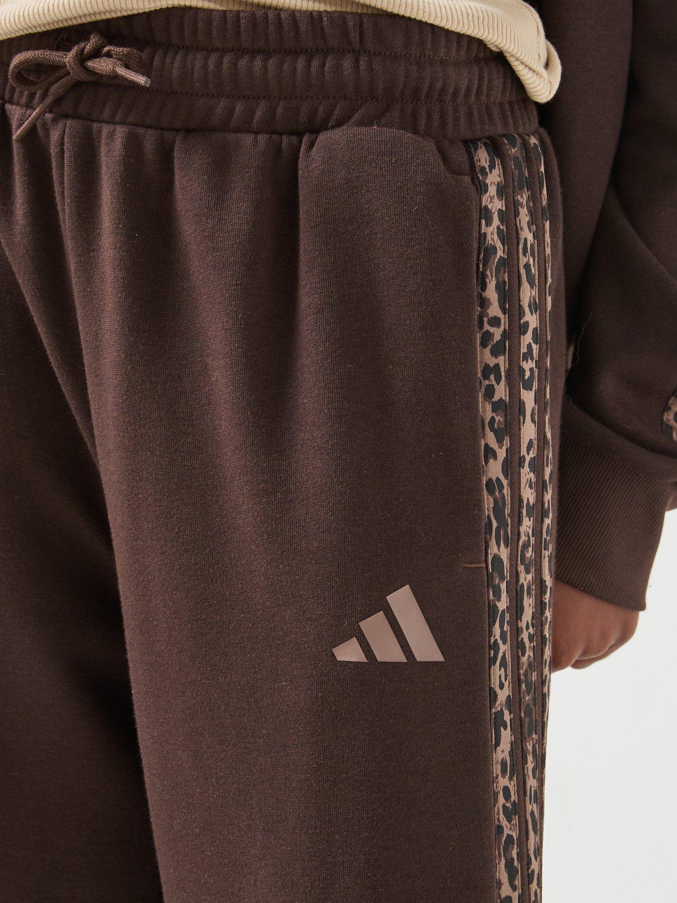 Image 4 of 6 of adidas Sportswear Junior Girls 3 Stripe Wide Leg Pant - Brown