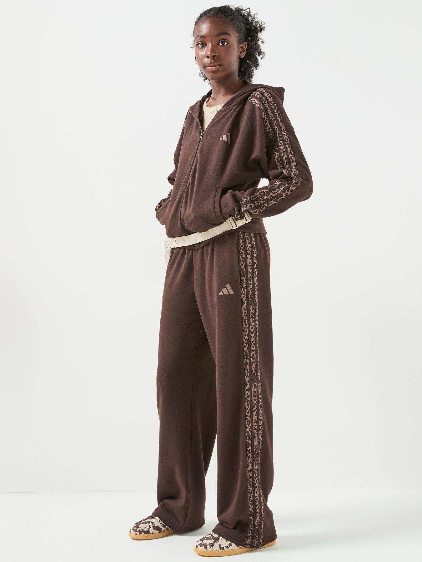 Image 5 of 6 of adidas Sportswear Junior Girls 3 Stripe Wide Leg Pant - Brown