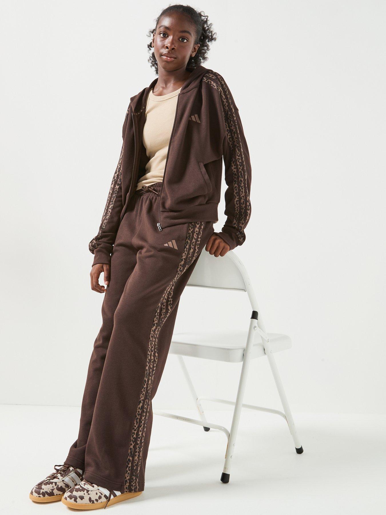 Image 6 of 6 of adidas Sportswear Junior Girls 3 Stripe Wide Leg Pant - Brown