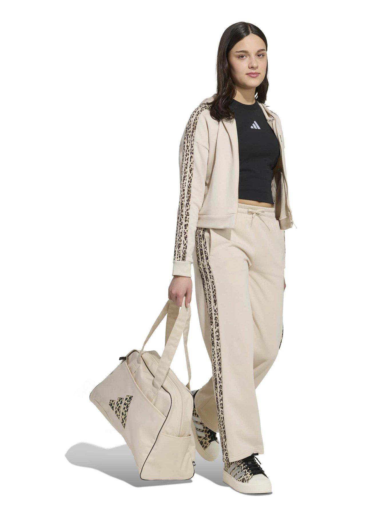 Image 3 of 5 of adidas Sportswear Junior Girls Leopard Print 3 Stripe Joggers - Beige