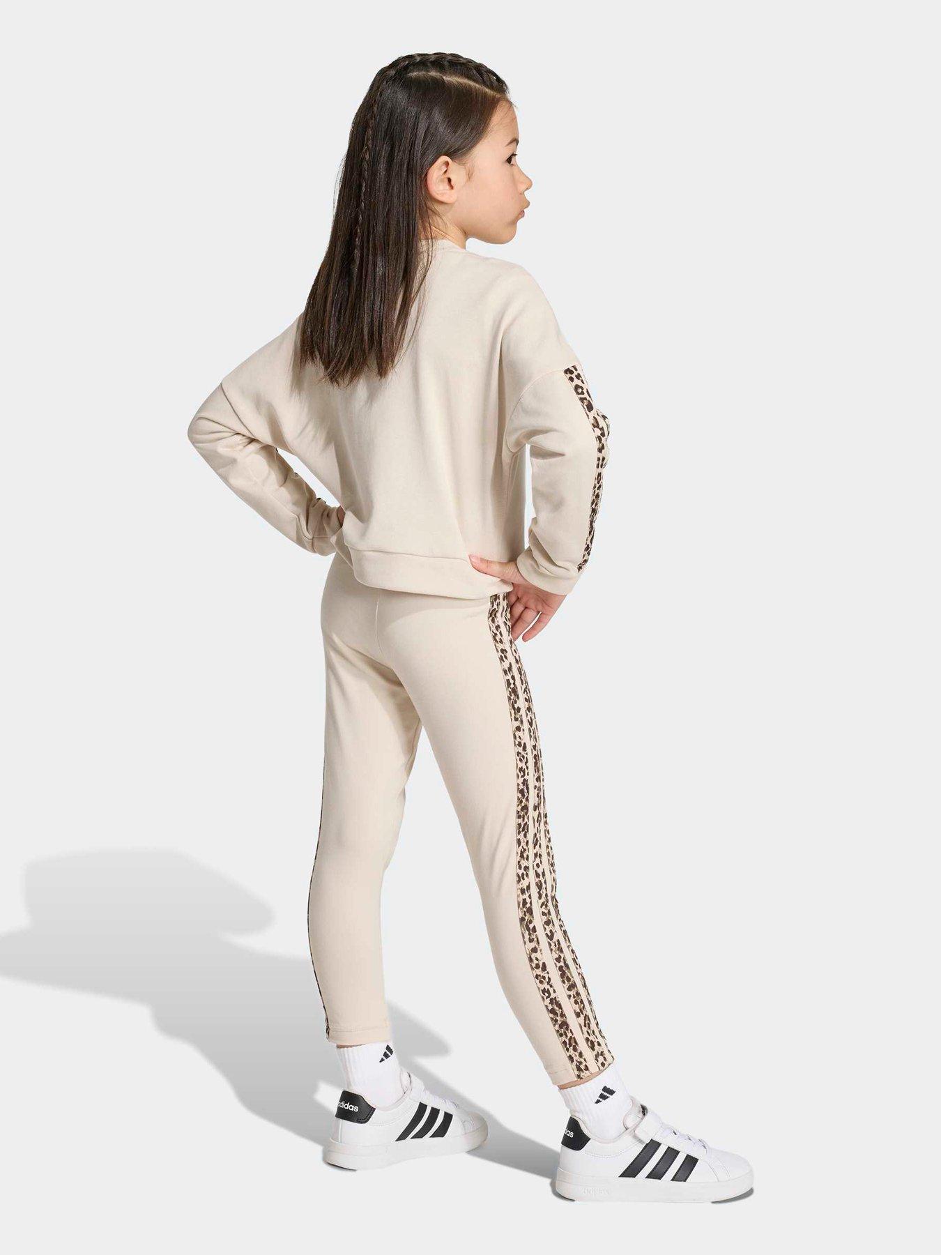 Image 2 of 7 of adidas Sportswear Girls 3 Stripe Sweat Set - Beige