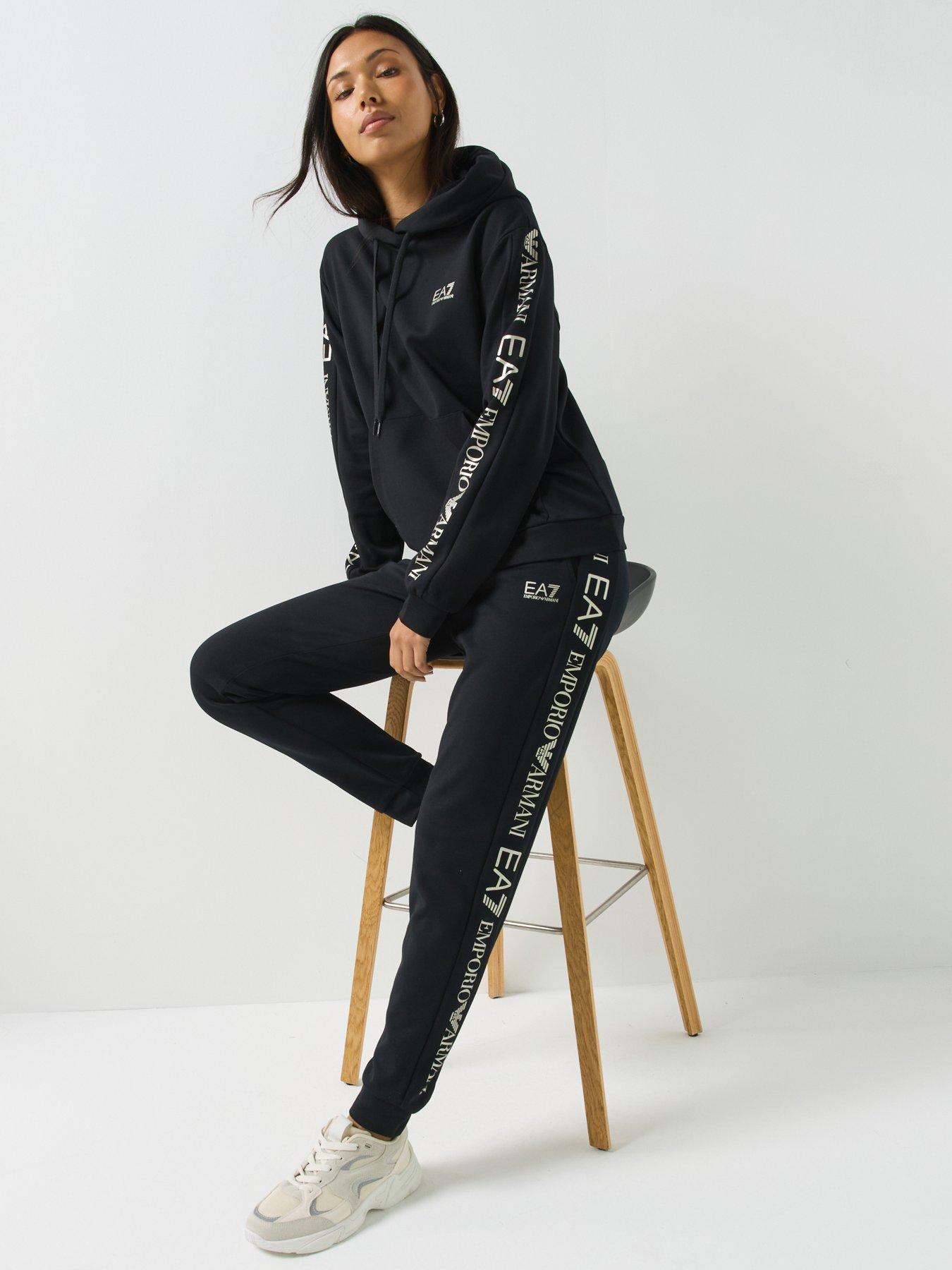 EA7 Emporio Armani Logo Tape Training Tracksuit Set, Black, Size M, Women