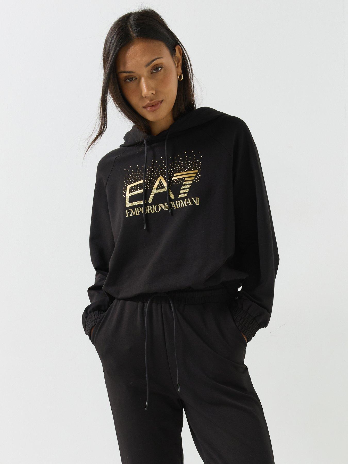 EA7 Emporio Armani Training Tracksuit Set with Shiny Stud Detail, Black, Size S, Women