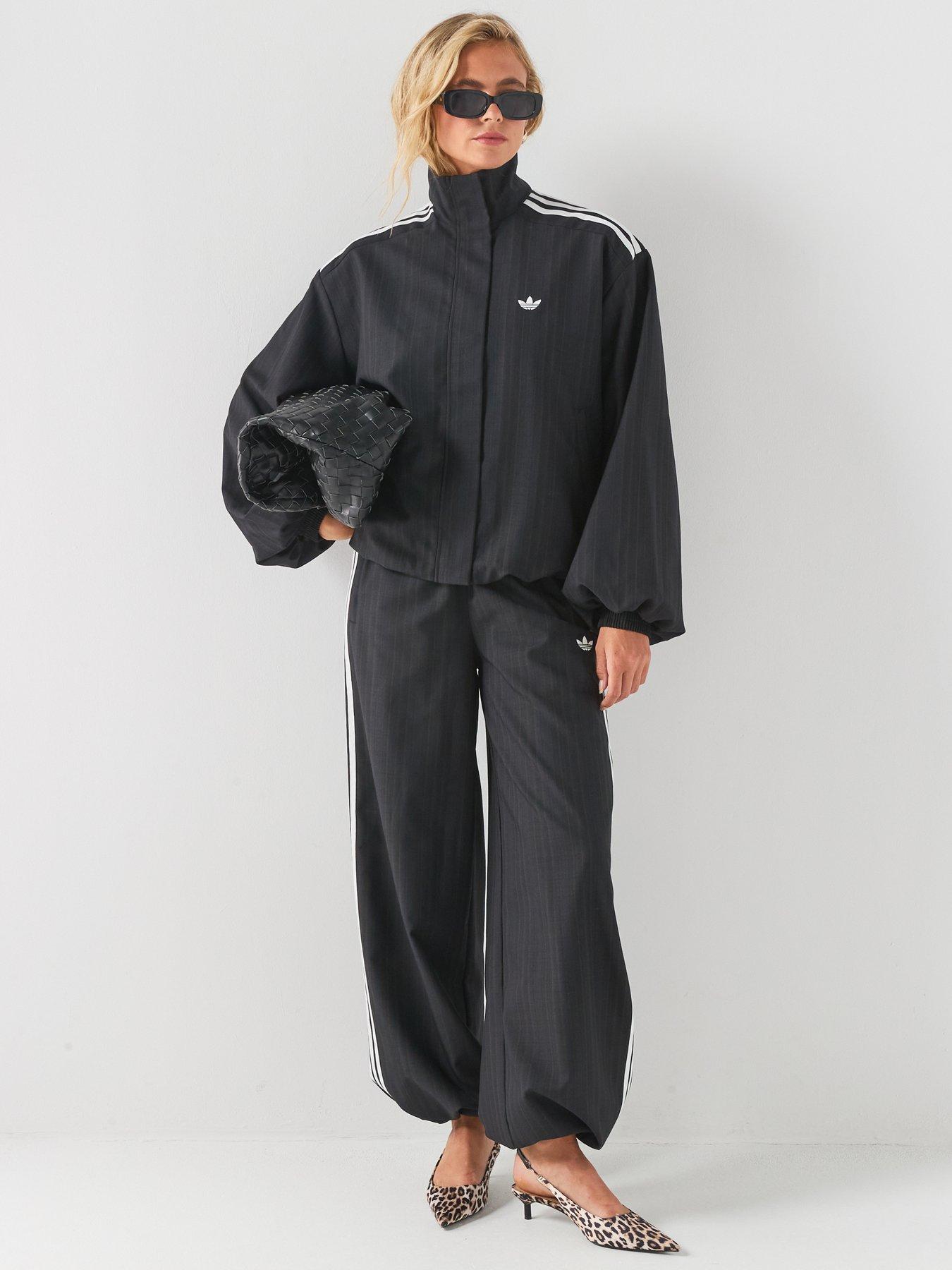 adidas Originals Women's Check Loose Fit Track Trousers with Side Stripe Detail - Black