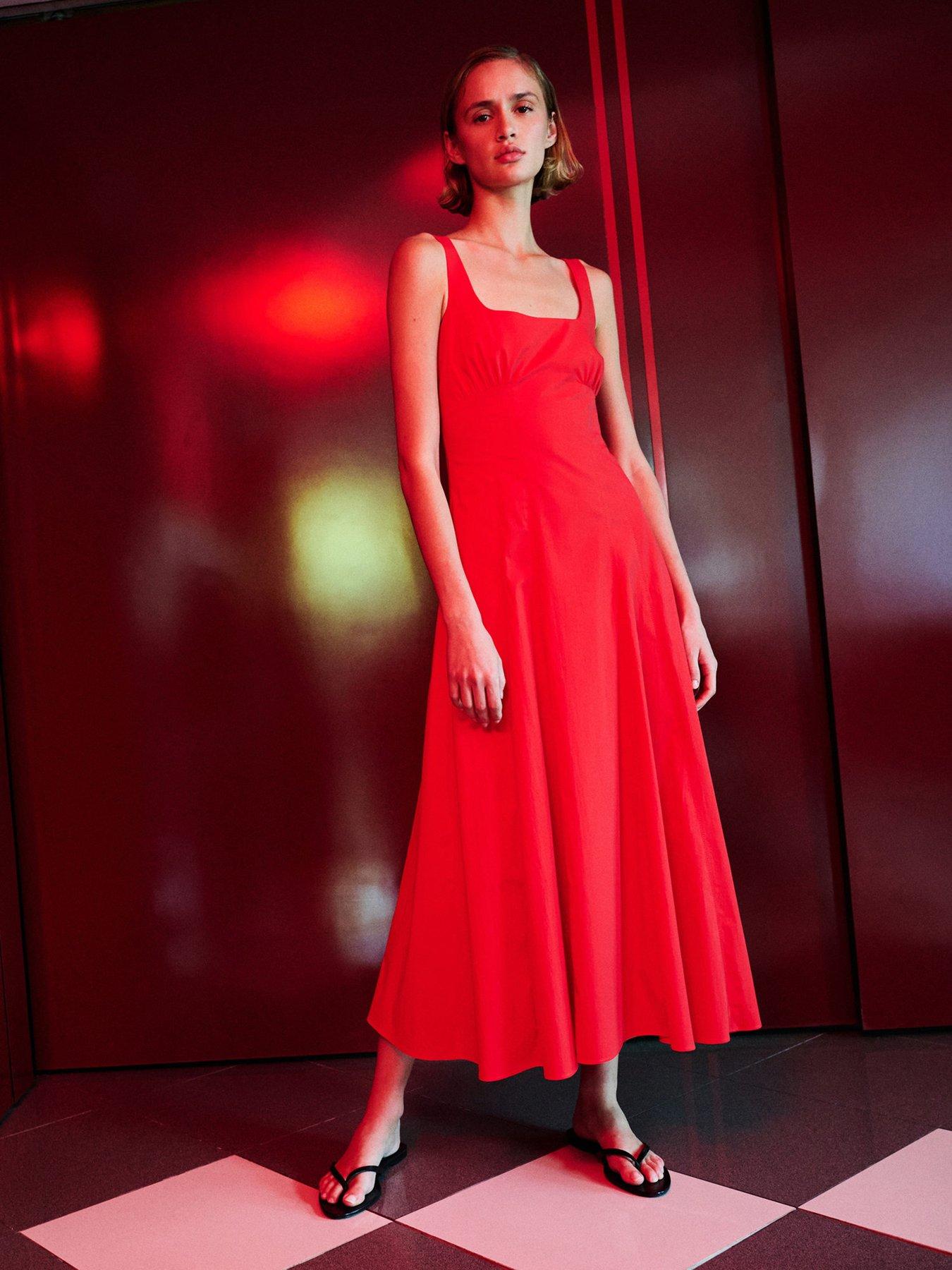 Mango Starring Hailey Bieber Long Flared Dress - Red