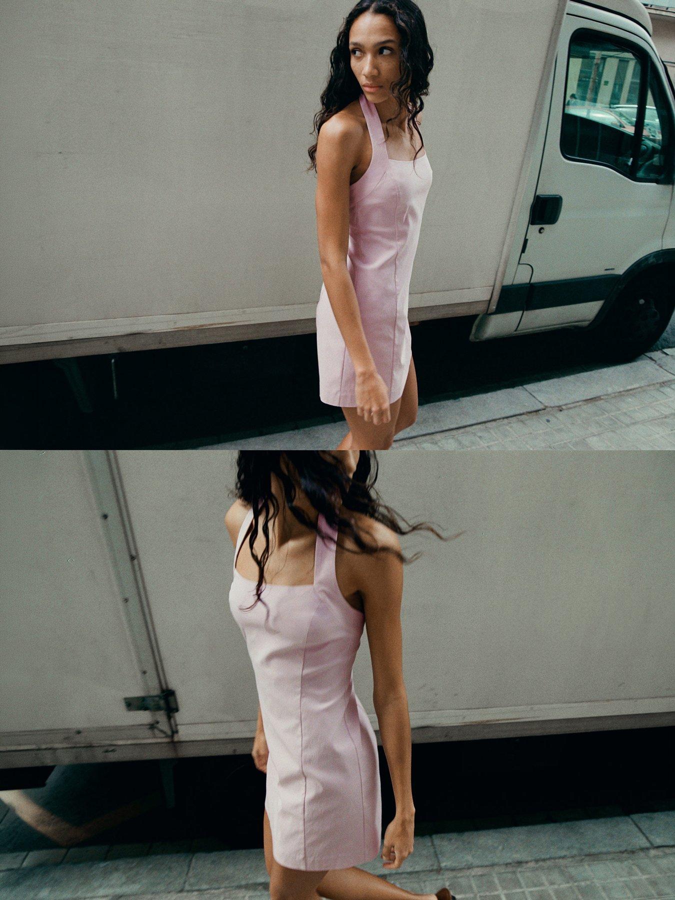 Mango Starring Hailey Bieber Short Halter-neck Dress - Pastel Purple | Very
