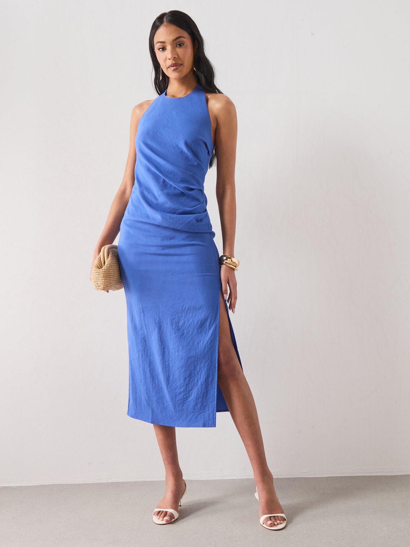 Mango Starring Hailey Bieber Draped Halter Dress - Blue