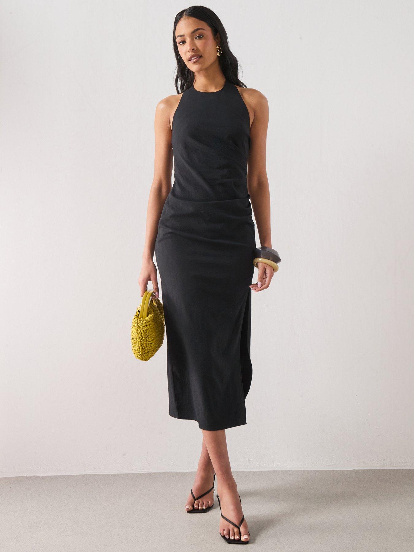 Image 1 of 6 of Mango Starring Hailey Bieber Draped Halter Dress - Black