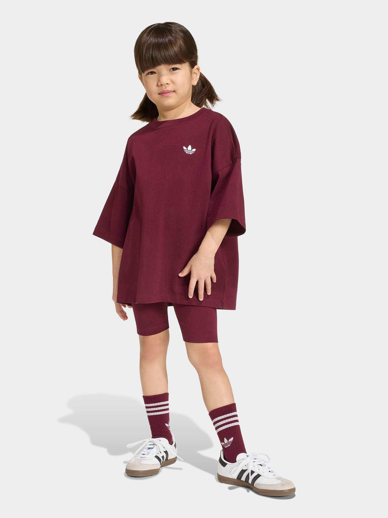 adidas Originals Kids Tee Cycling Short Set, Dark Red, Size 6-7 Years