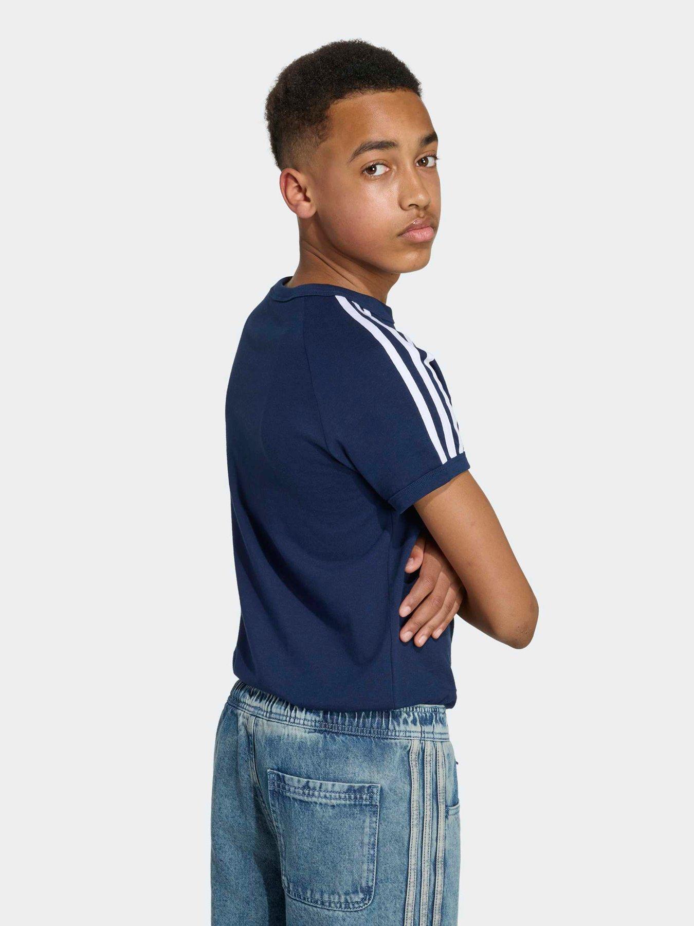Image 2 of 6 of adidas Originals Junior 3 Stripe Tee - Blue