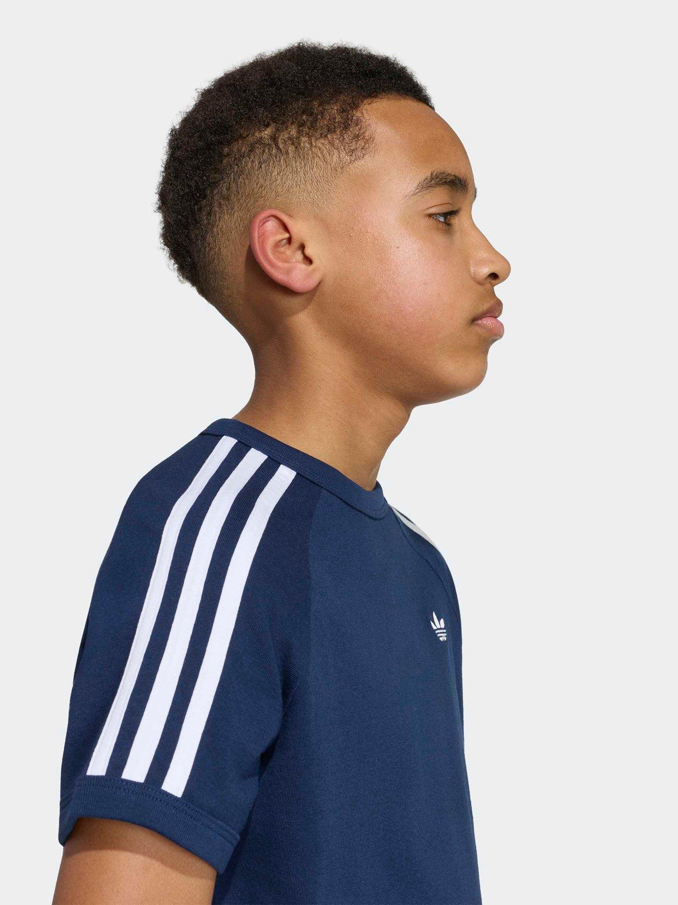 Image 4 of 6 of adidas Originals Junior 3 Stripe Tee - Blue