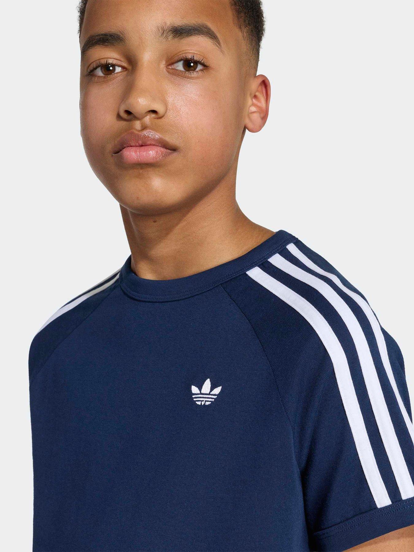 Image 5 of 6 of adidas Originals Junior 3 Stripe Tee - Blue