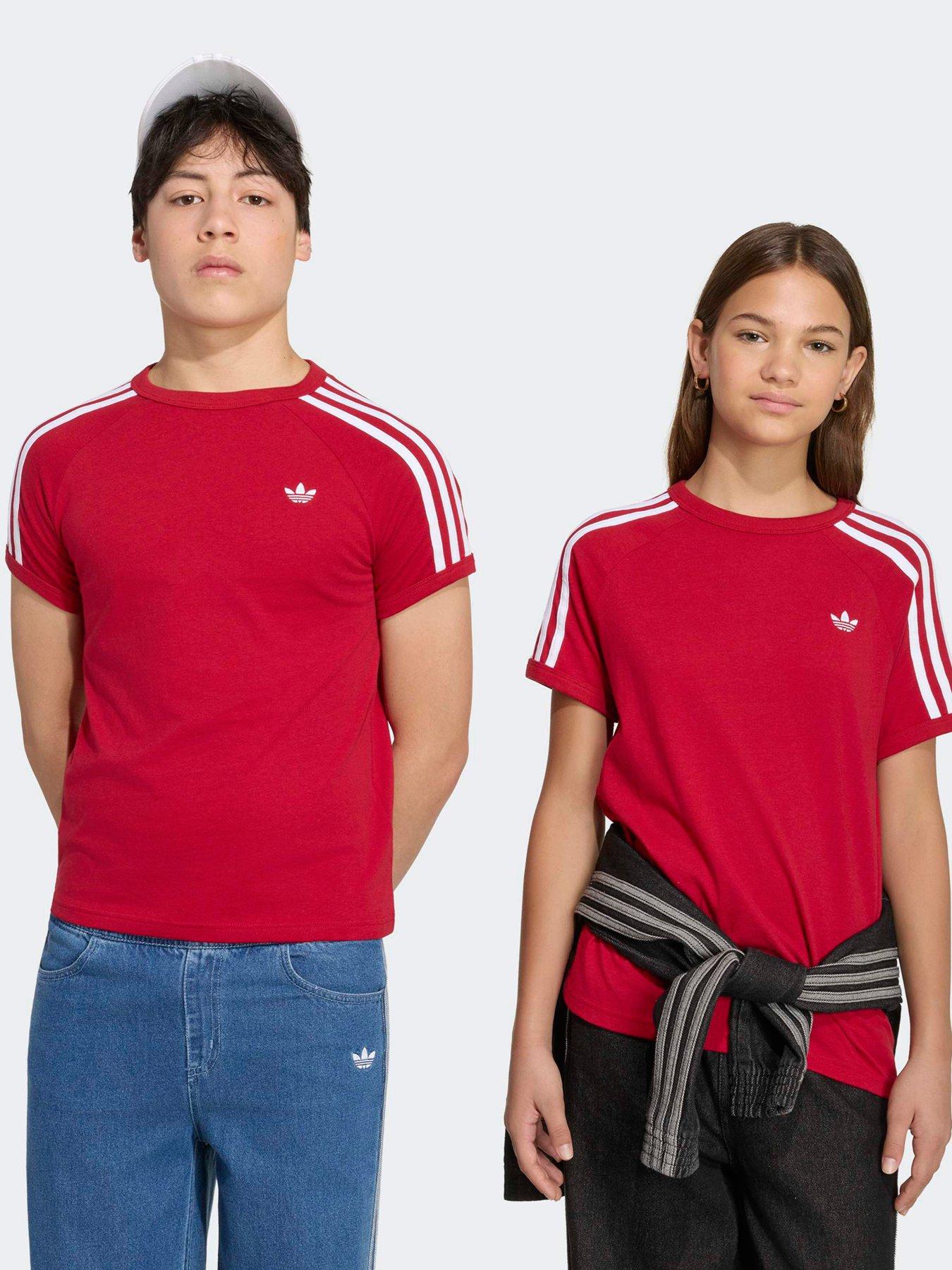 adidas Originals Junior 3 Stripe Tee - Burgundy - Dark Red