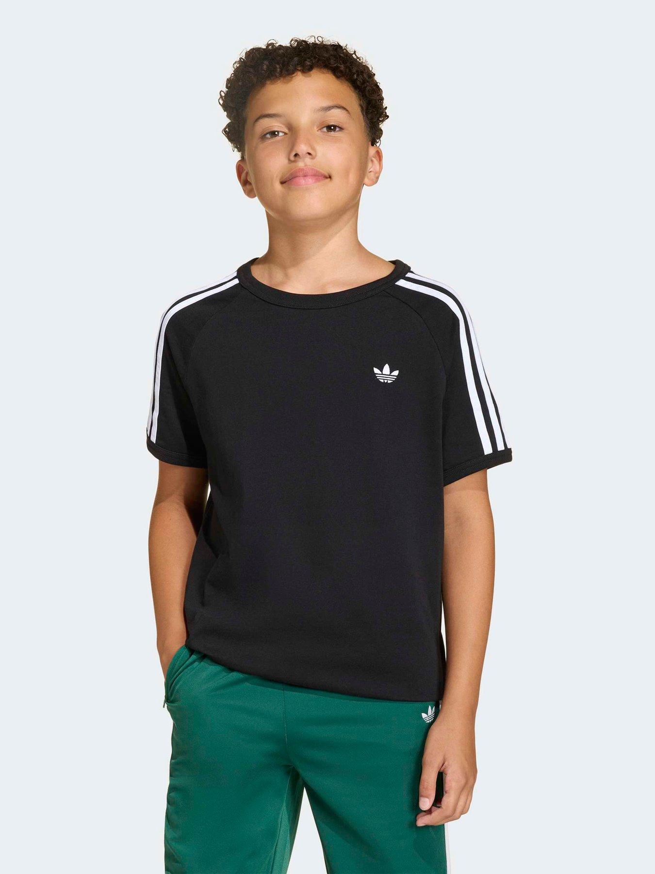 adidas Originals Junior 3 Stripe Tee, Black, Size 13-14 Years