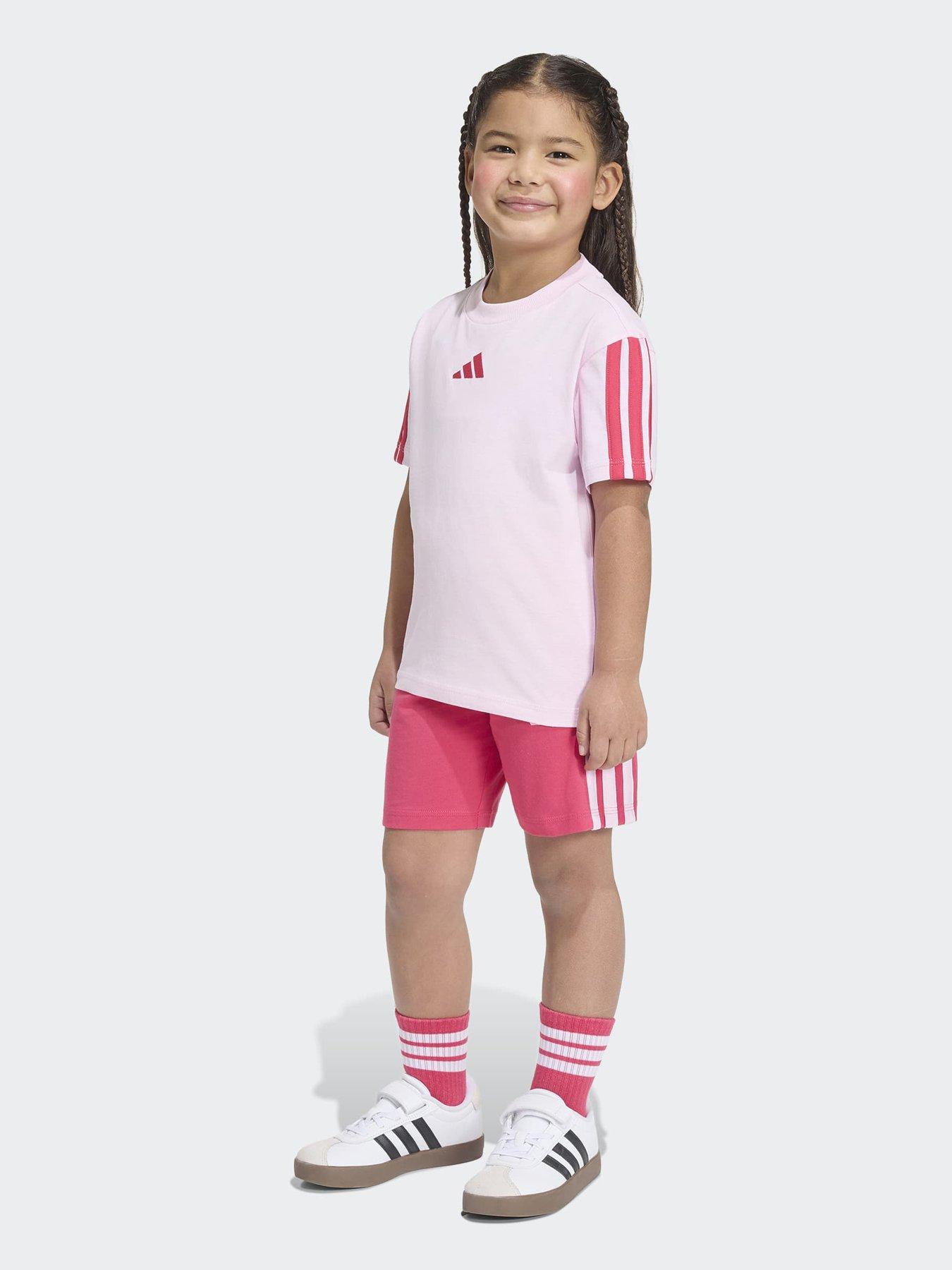 adidas Sportswear Girls 3 Stripe T-shirt Set - Pink