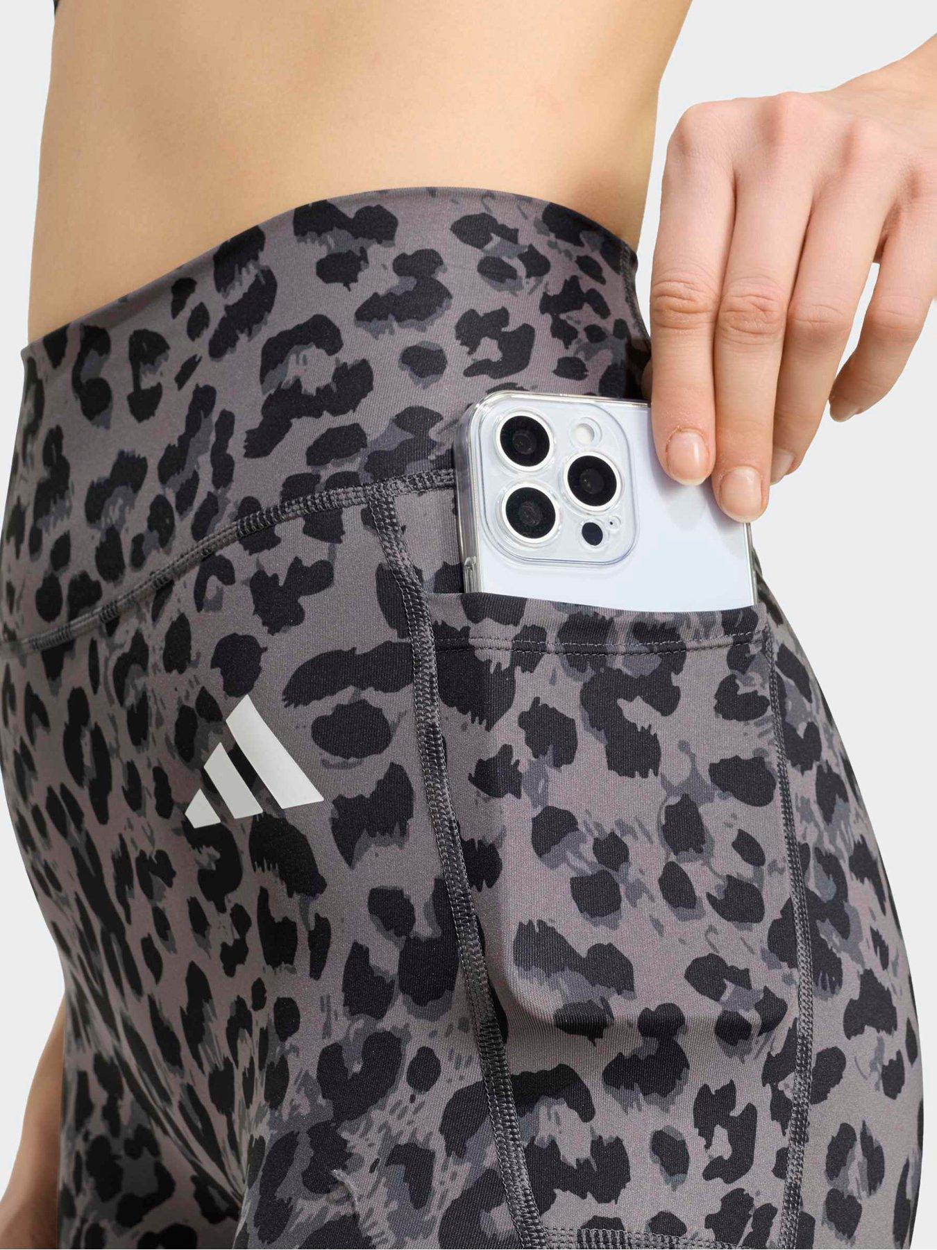 Image 5 of 6 of adidas Optime Essentials Workout Leopard Short Leggings - Grey