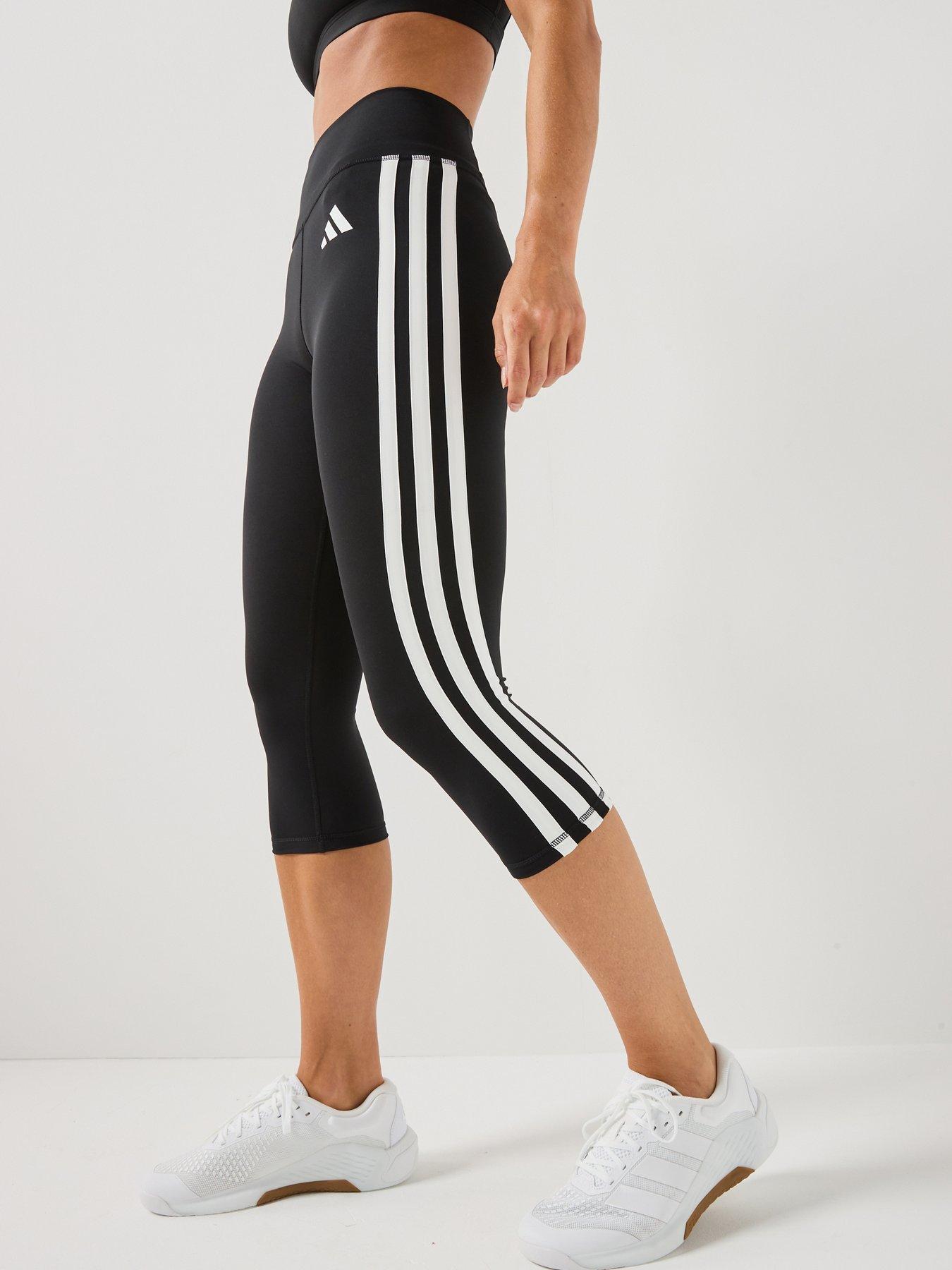 adidas Women's Optime Essentials Workout 3-Stripes 3/4 Leggings, Black, Size Xs, Women