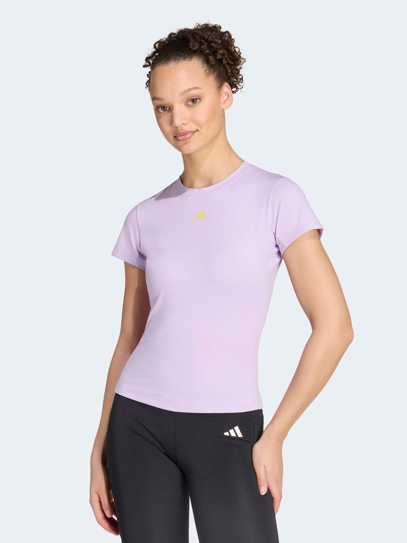 adidas Womens Training 3 Stripe Motion T-Shirt, Purple, Size Xs, Women