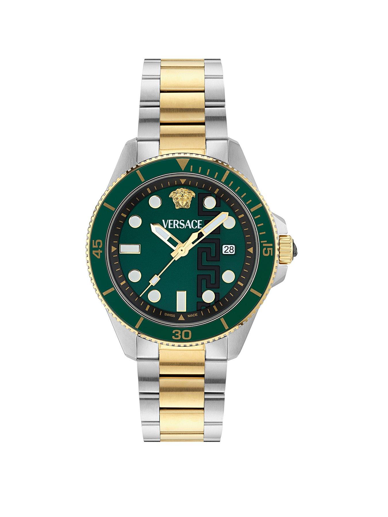 VERSACE VERSASE  GRECA FORCE  42 MM WATCH WITH  TWO TONE CASE AND GREEN DIAL
