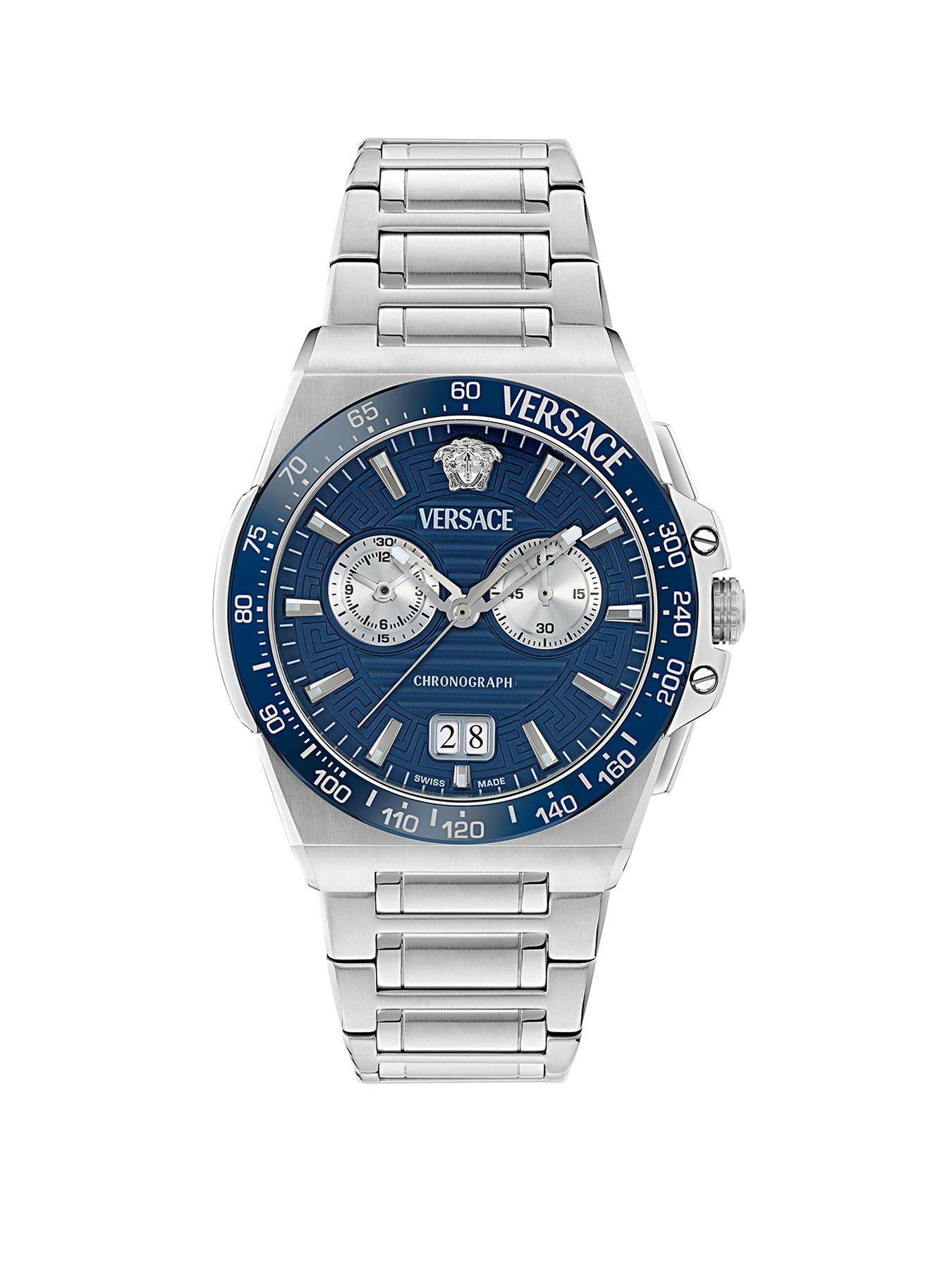 VERSACE VERSASE GRECA REACTION  43MM WATCH  WITH STAINLESS STEEL CASE AND BLUE DIAL