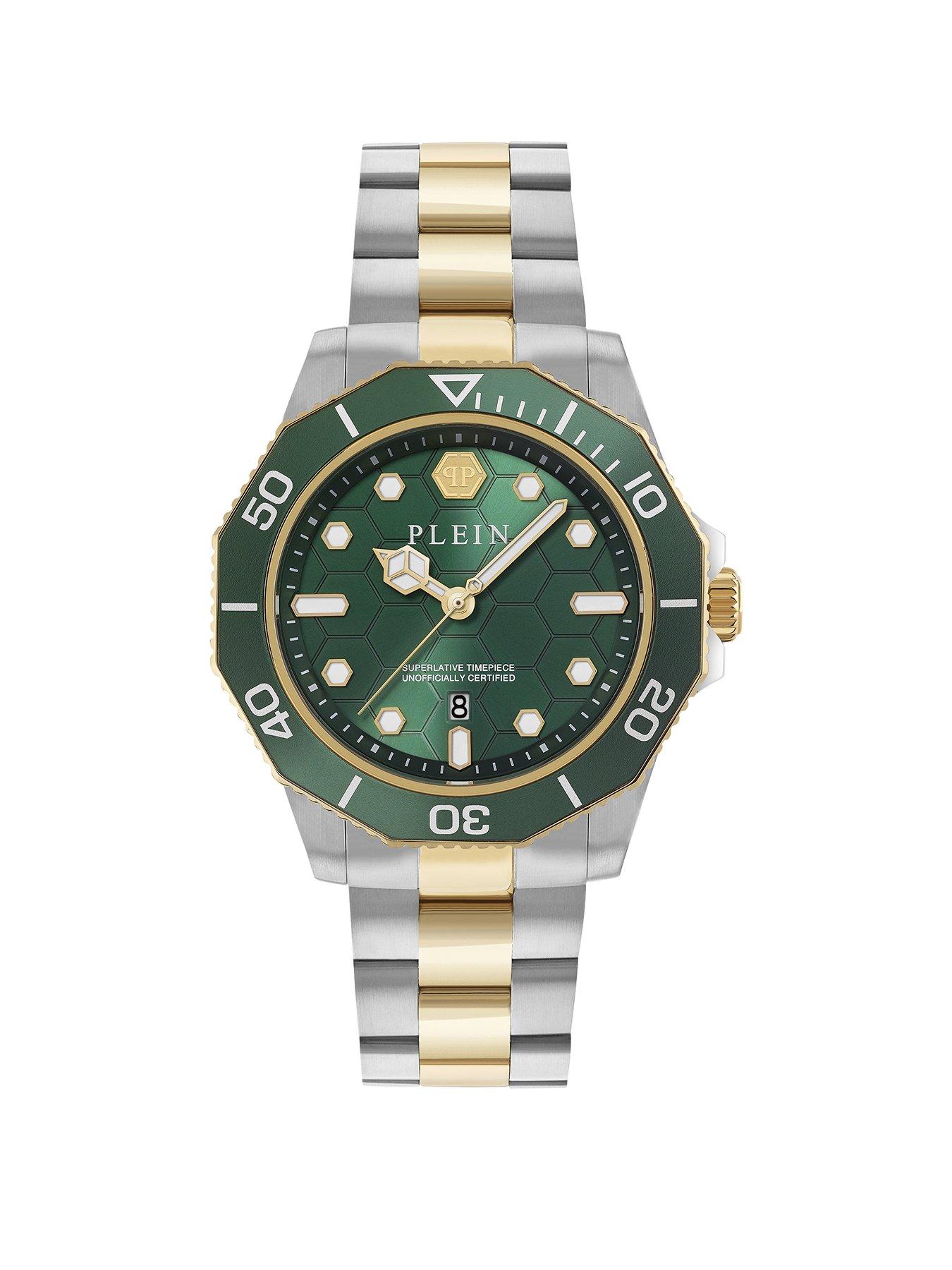 Philipp Plein PHILIPP PLEIN, AQUASTORM 44MM TWO TONE CASE,  GREEN DIAL AND TWO TONE BRACELET