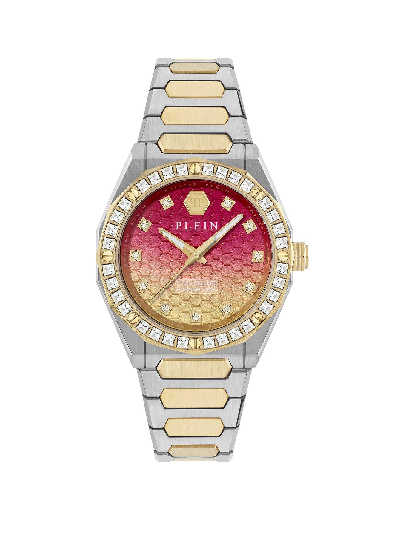 Philipp Plein Philipp Plein, Plein Deluxe Lady 36mm Two Tone Case With Crystals And Degrade Pink Dial