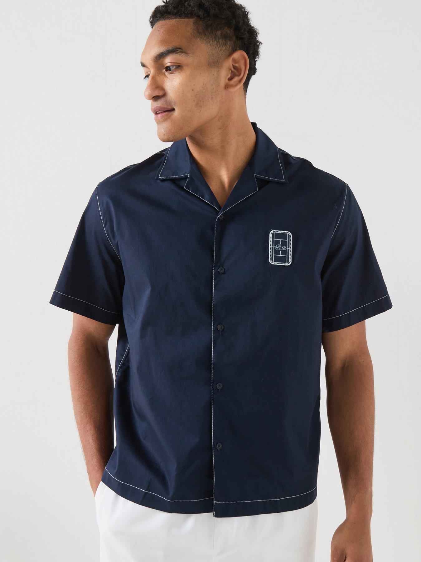 Lacoste Premium Open Collar Embroidered Short Sleeve Shirt - Navy