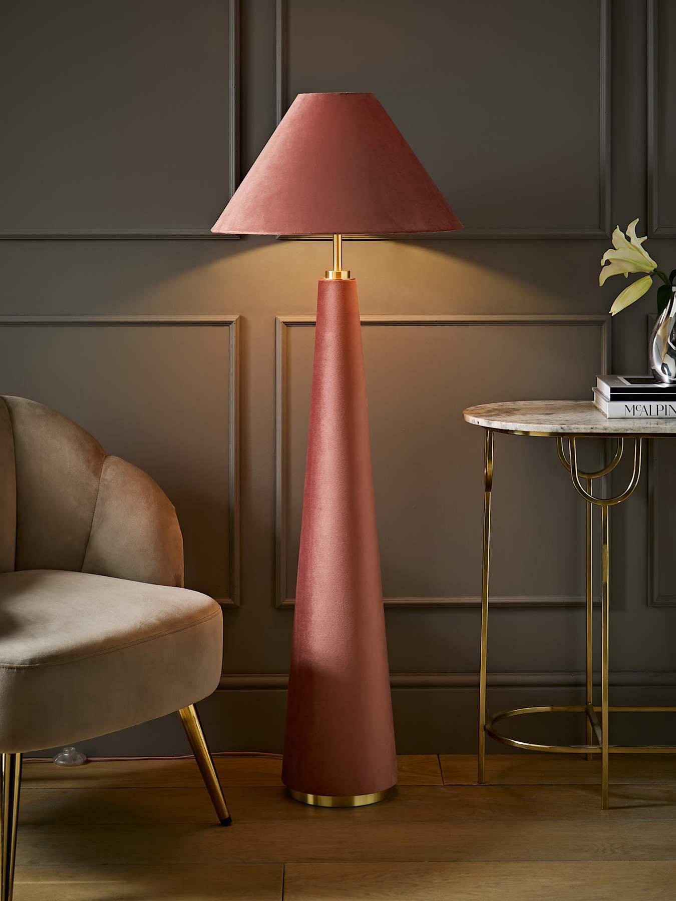 ValueLights Martha Conical Pink Velvet Midi Floor Lamp